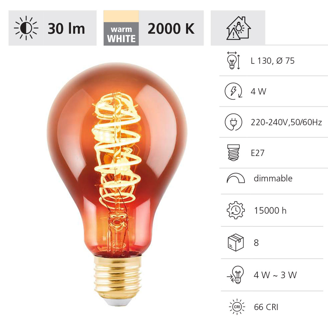 Eglo Licht - Led Leuchtmittel Birne E27 4W Kupfer Leuchtmittel - Bild 3
