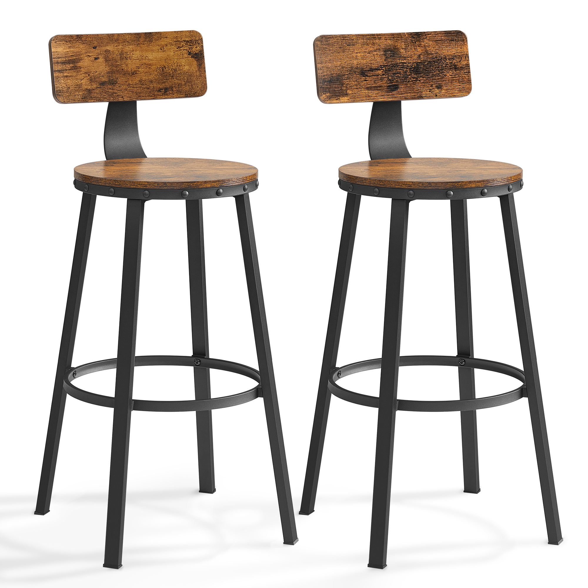 Vasagle - Lot De 2 Chaises De Bar Avec Dossier - Siège De Cuisine