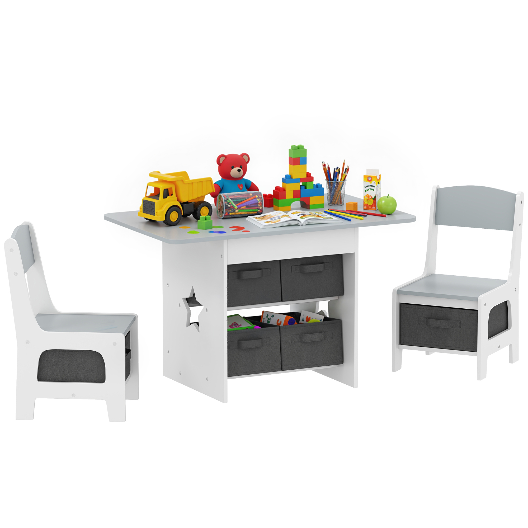 Aiyaplay – Ensemble Table Et 2 Chaises Enfant – 6 Tiroirs En Tissu
