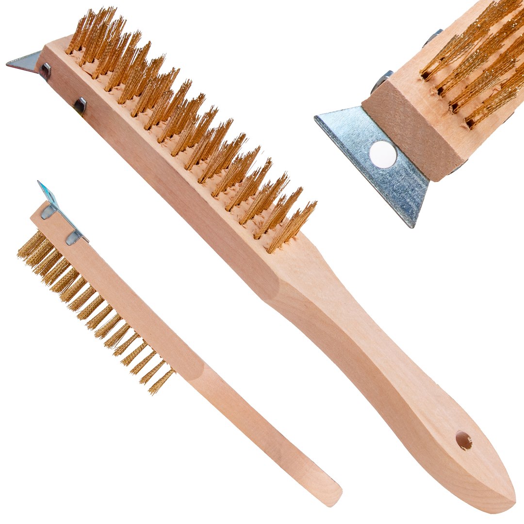 Import Gelbe Drahtrostbürste, 4 Reihen, Mit Holzschaber (12/120)