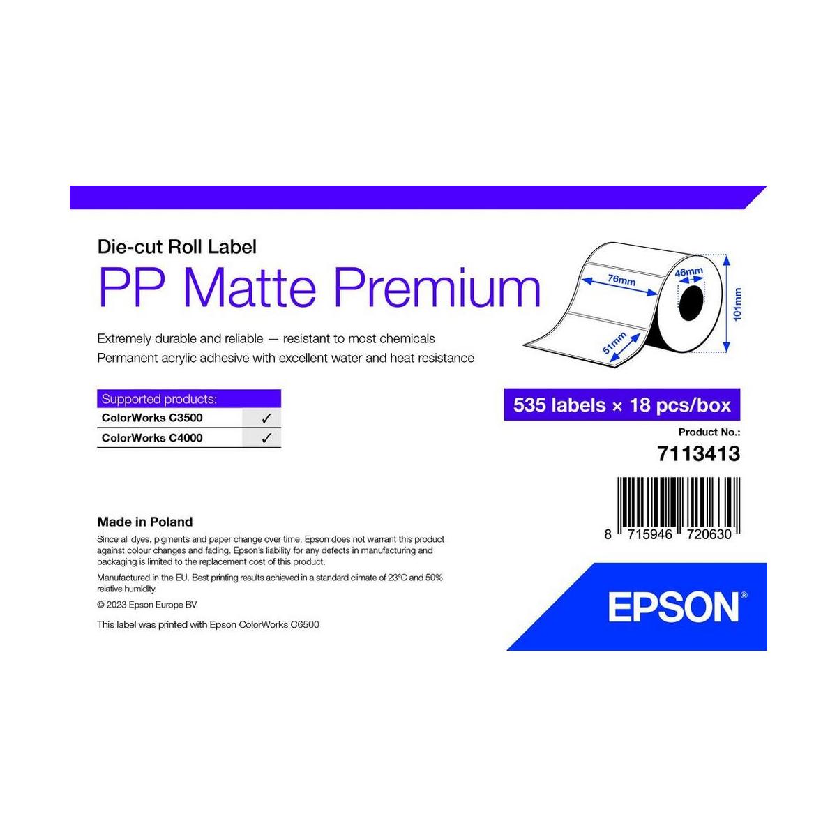 Epson Weiss Etikettenrolle, Pp Matte Label Prem Die-Cut (76 Mm) - Image 3