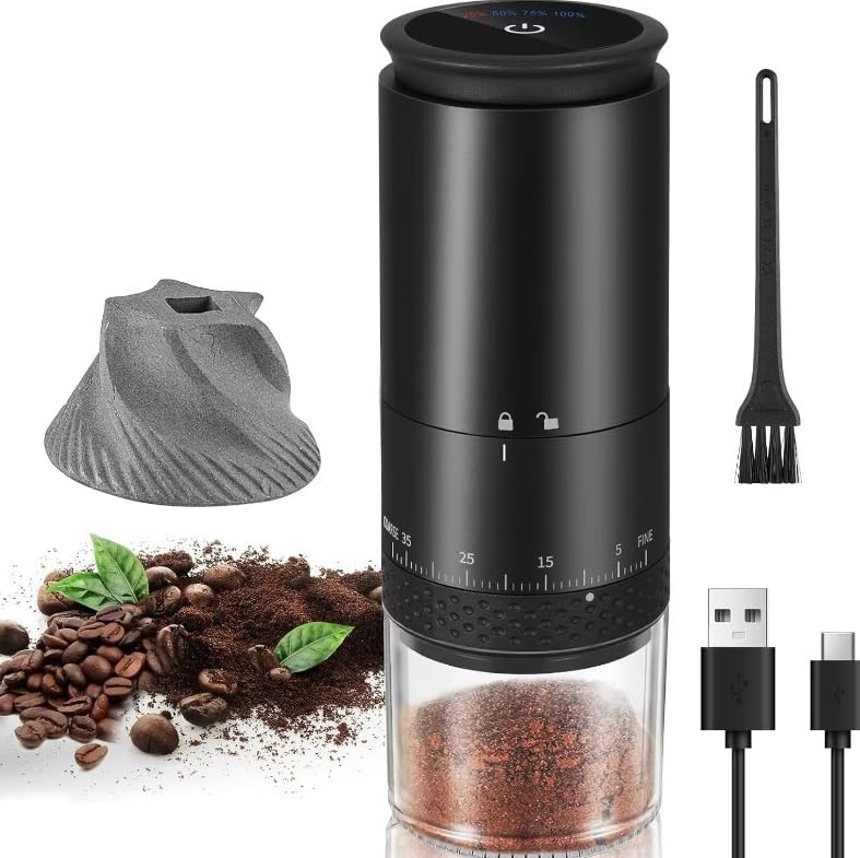 Macinacaffè Elettrico Portatile, Macinacaffè Per Chicchi Di Caffè Con Macina Conica In Ceramica, 38 Impostazioni Di Macinatura E Display Led, Ricaricabile Tramite Usb Per Viaggi, Campeggio E Ufficio