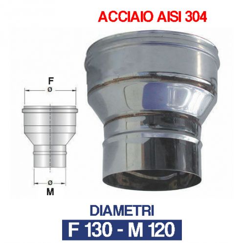 Riduzione Canna Fumaria Inox Raccordo Per Tubo Stufa Camino Canna Fumaria 12265v F 130 - M 120 (15549)