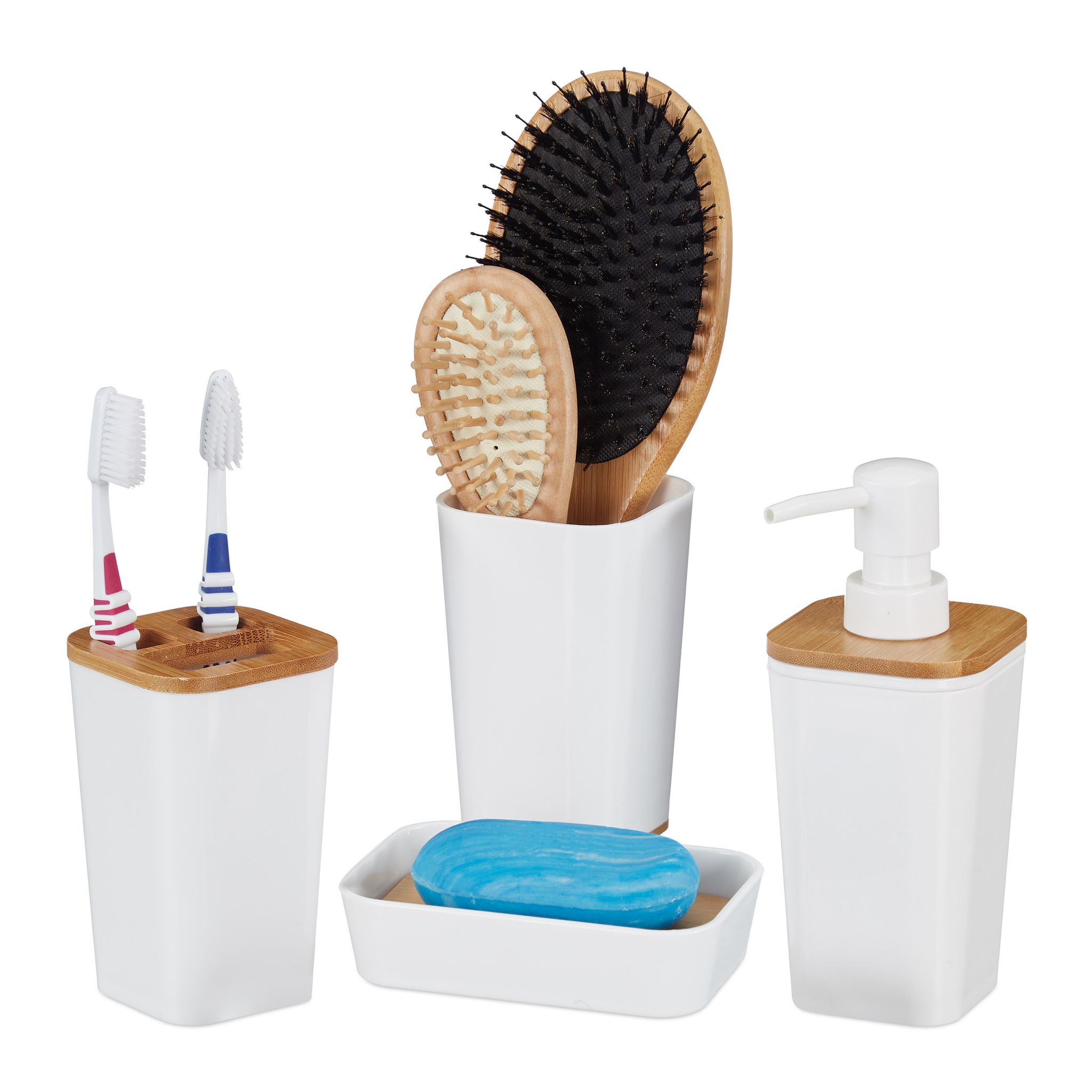 RELAXDAYS Badaccessoires-Set - Kunststoff/Bambus - Weiß/Braun - Image 2