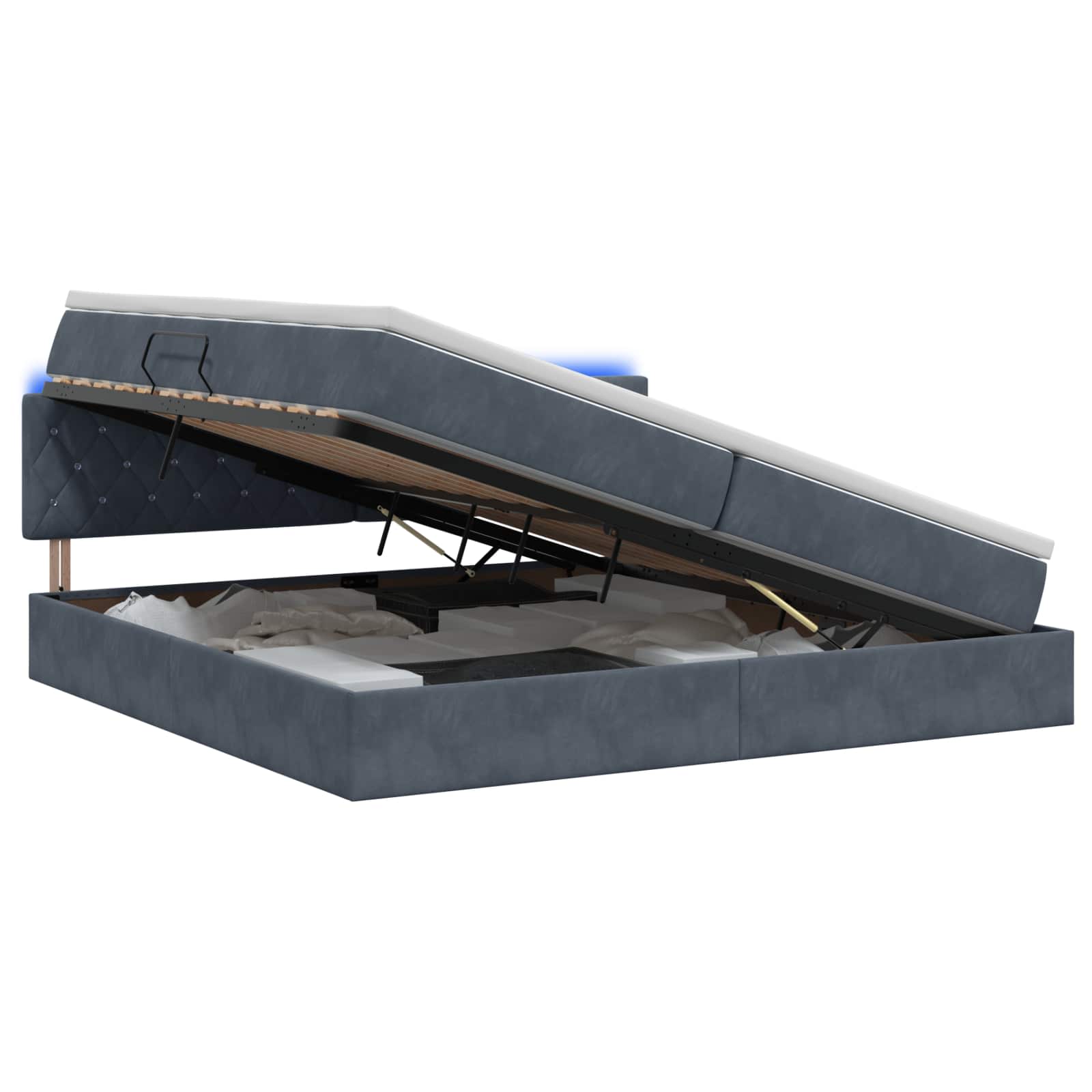 Vidaxl Dunkelgrau Led-Speicherbett Mit Matratze 200 X 200 Cm Samt