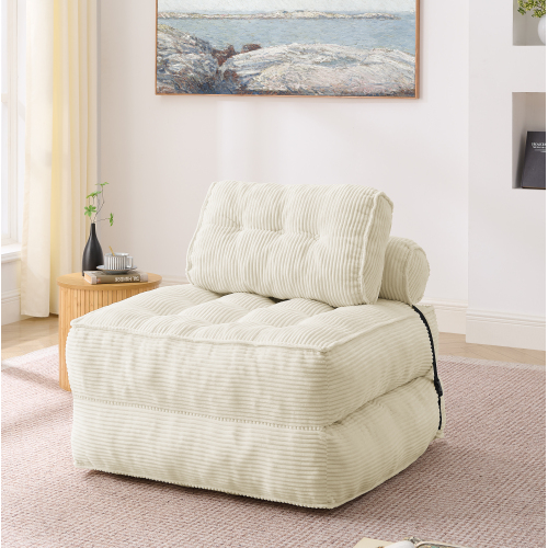 Sanmine Habitat-canapé-lit 2 En 1 En Velours Côtelé Beige,fauteuil De