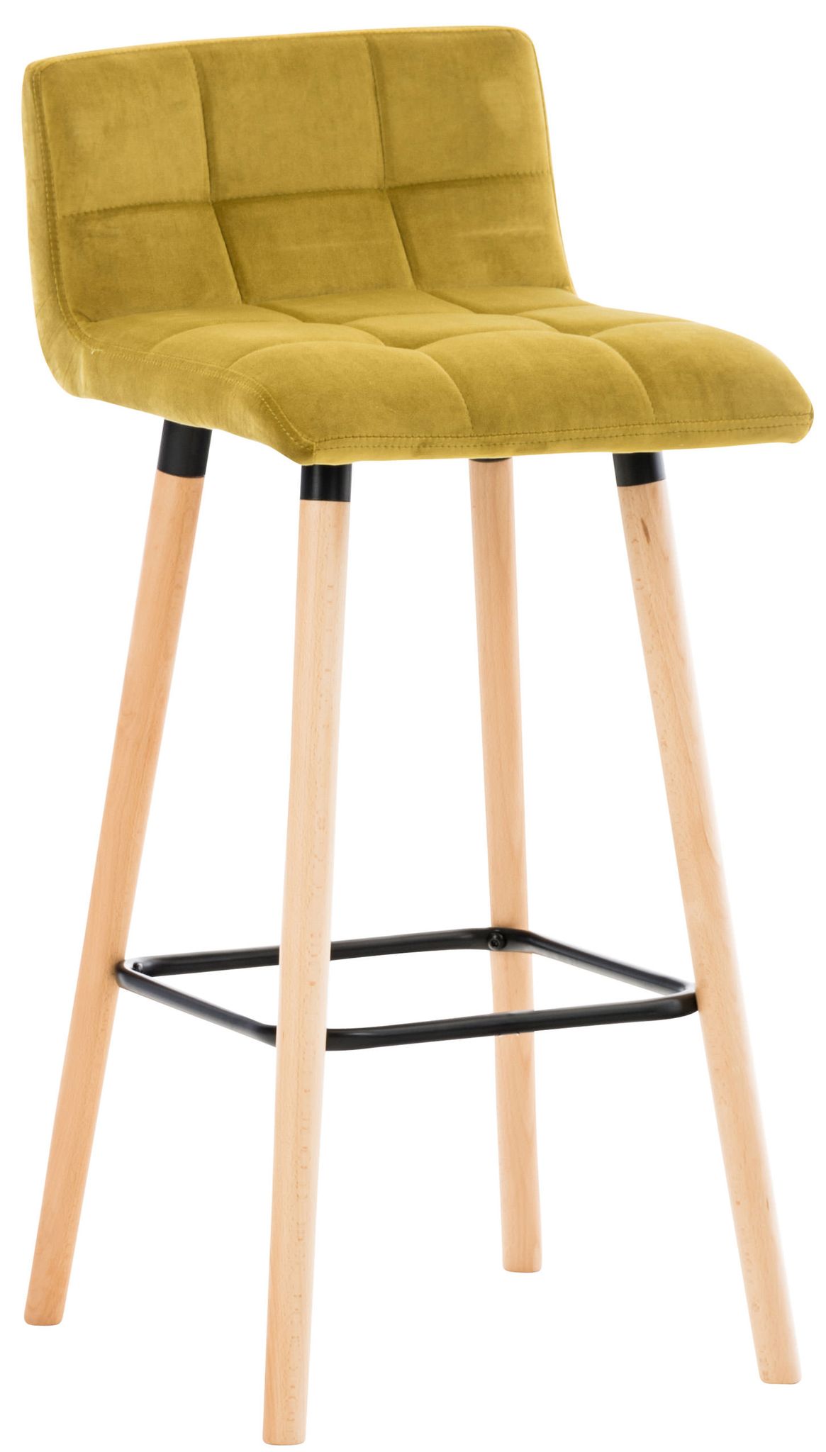 Clp - Tabouret En Velours Matelassé De Jambes En Bois Clair + Reproches