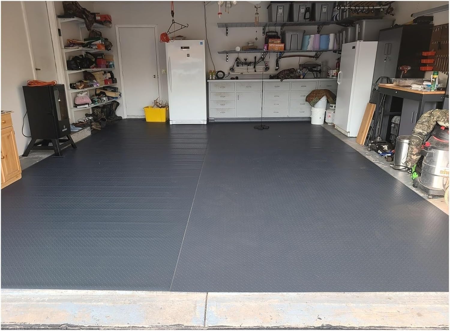 Tapis de sol en caoutchouc noir à motif diamant, antidérapant, rouleau PVC robuste pour garage
