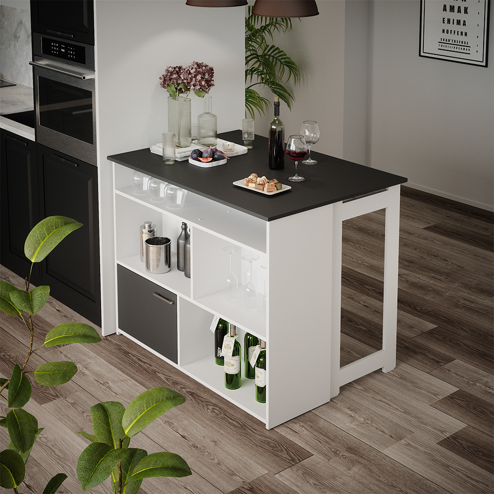 Vicco Bartisch Dominic Weiß Anthrazit 116 x 37 cm Esszimmer Küche offene Fächer Tür