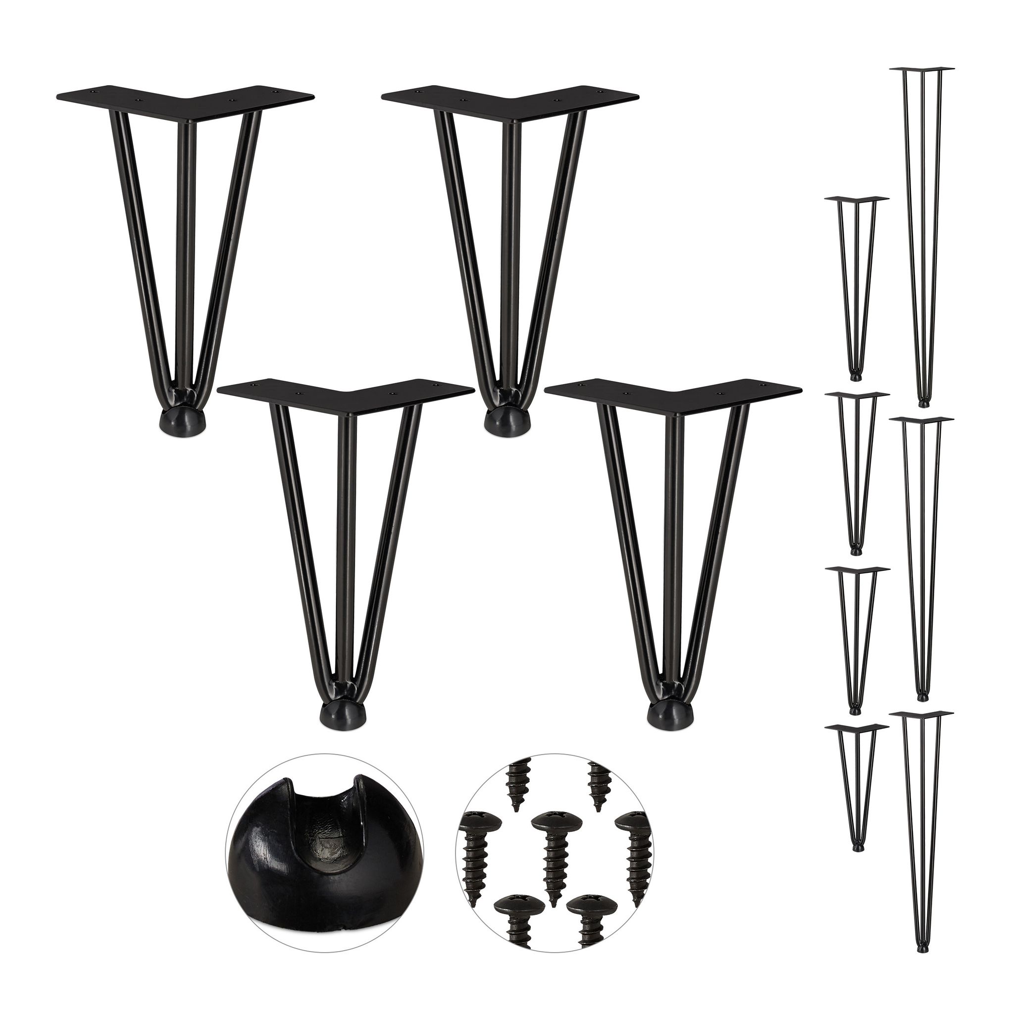 Relaxdays Schwarz - Hairpin Legs, 4Er Set, 3 Streben, Metall, Haarnadel Tischbein Für Hocker, Tisch & Schrank, 20 Cm Hoch,