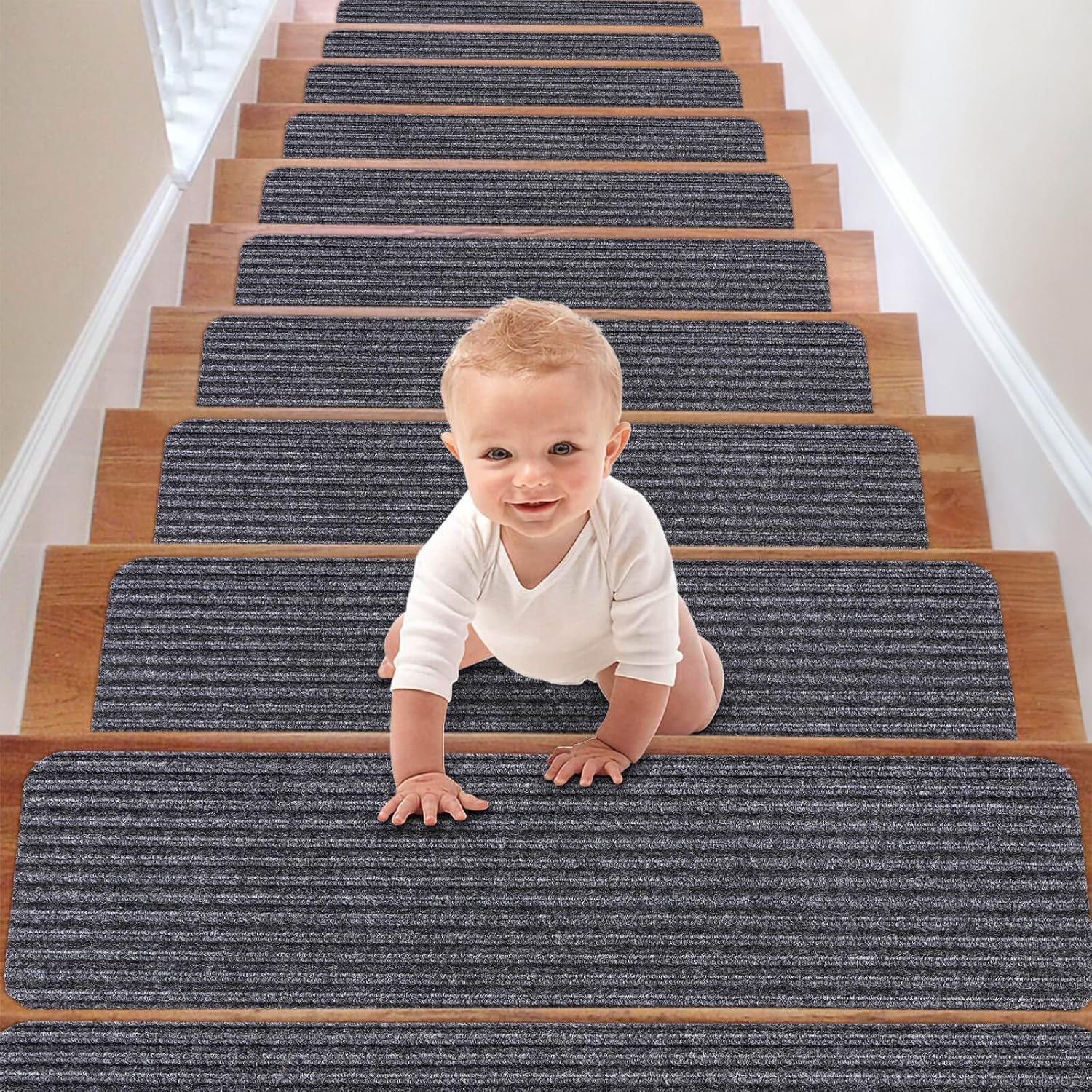 Tapis de marche auto-adhésif pour escalier, 76 x 20 cm, surface antidérapante, lot de 15