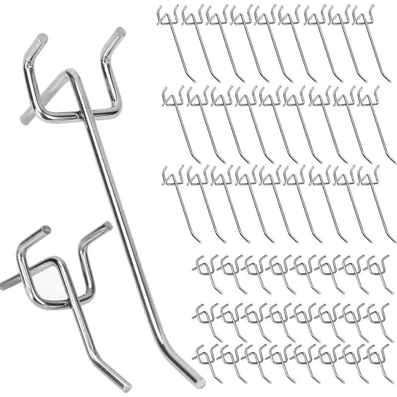 Crochets pour panneau perforé en fer chromé, longueur 5 et 10 cm, lot de 50