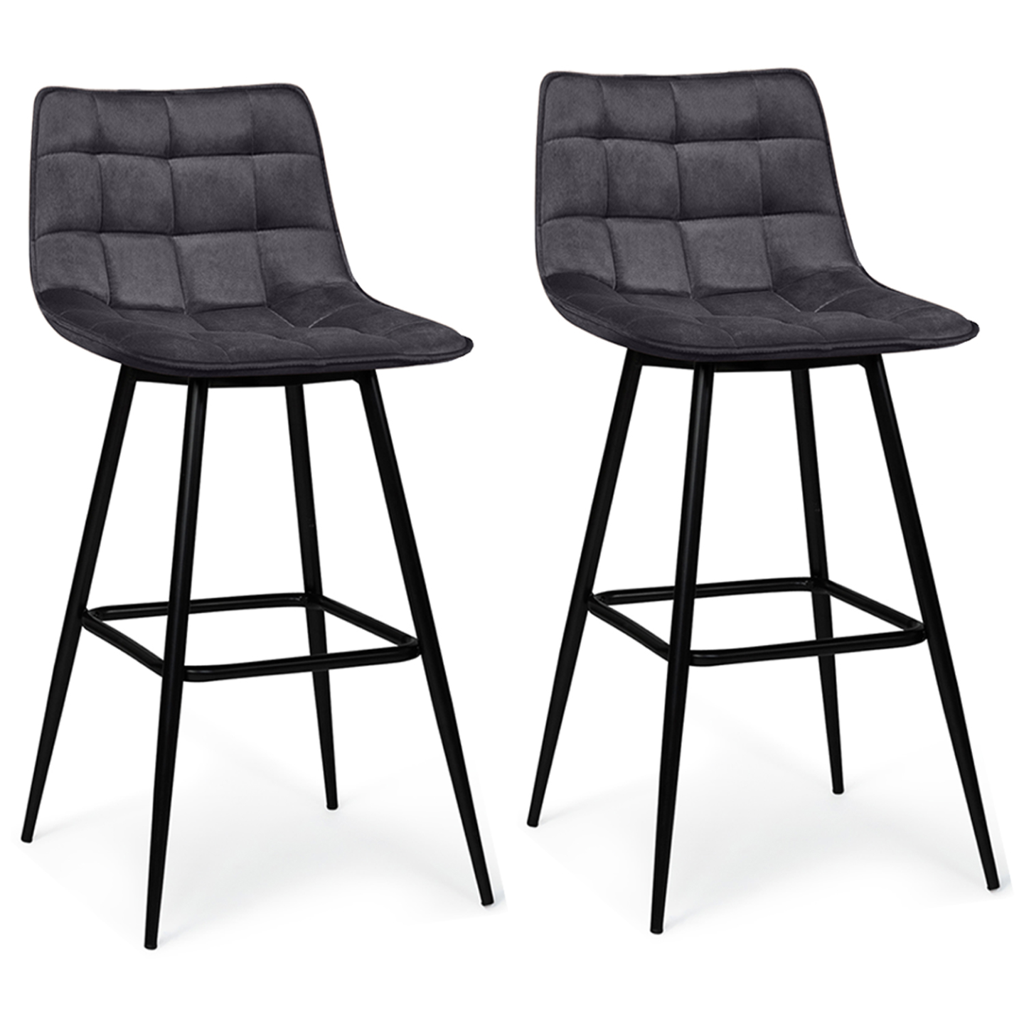 Idmarket - Lot De 2 Tabourets De Bar Mady En Velours Gris Foncé