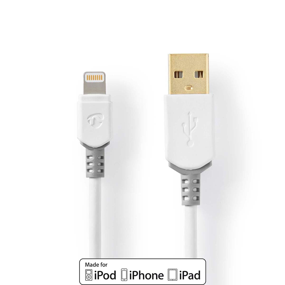 Nedis Weiß Lightning Kabel / Usb 2.0 / Apple Lightning 8-Pin / Usb-A Stecker / 480 Mbps / Vergoldet / 2.00 M / Rund / Pvc / Grau / / Box