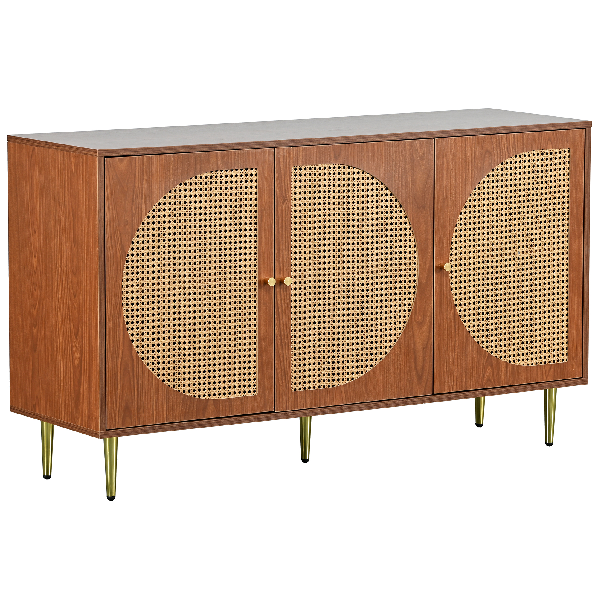 Stilvora Sideboard Mit 3 Türen Und Verstellbaren Einlegeböden Für Wohnzimmer Oder Esszimmer, Aus Spanplatte, Walnuss, 129.8×40×76 Cm