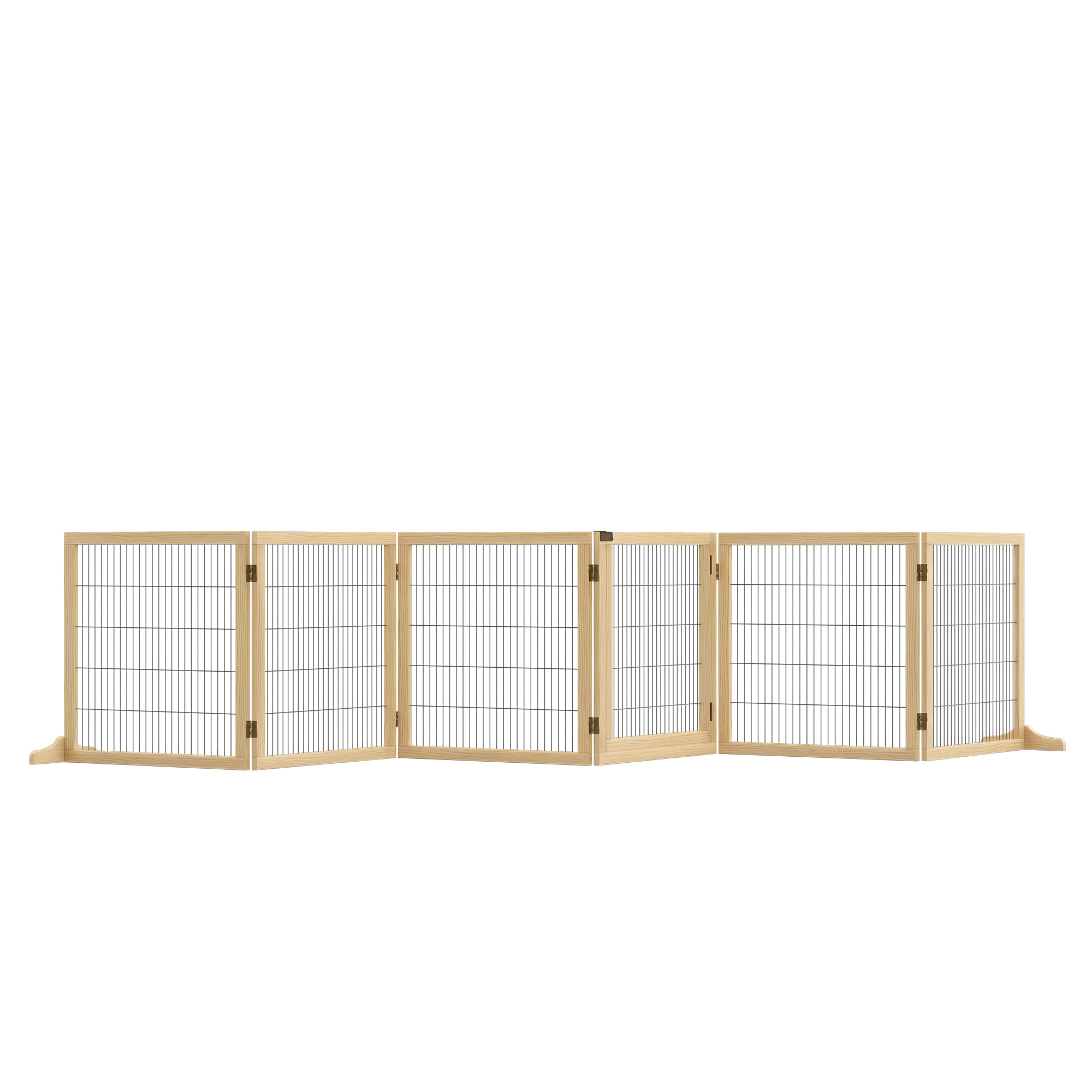 Absperrgitter Hund Verstellbares Schutzgitter Mit Füßen 432 X 70 Cm Holz Hundegitter Klappbar Treppenschutzgitter Hundeabsperrgitter Für Treppen, Türen, Flur, 6 Paneelen, Naturholz - Pawhut