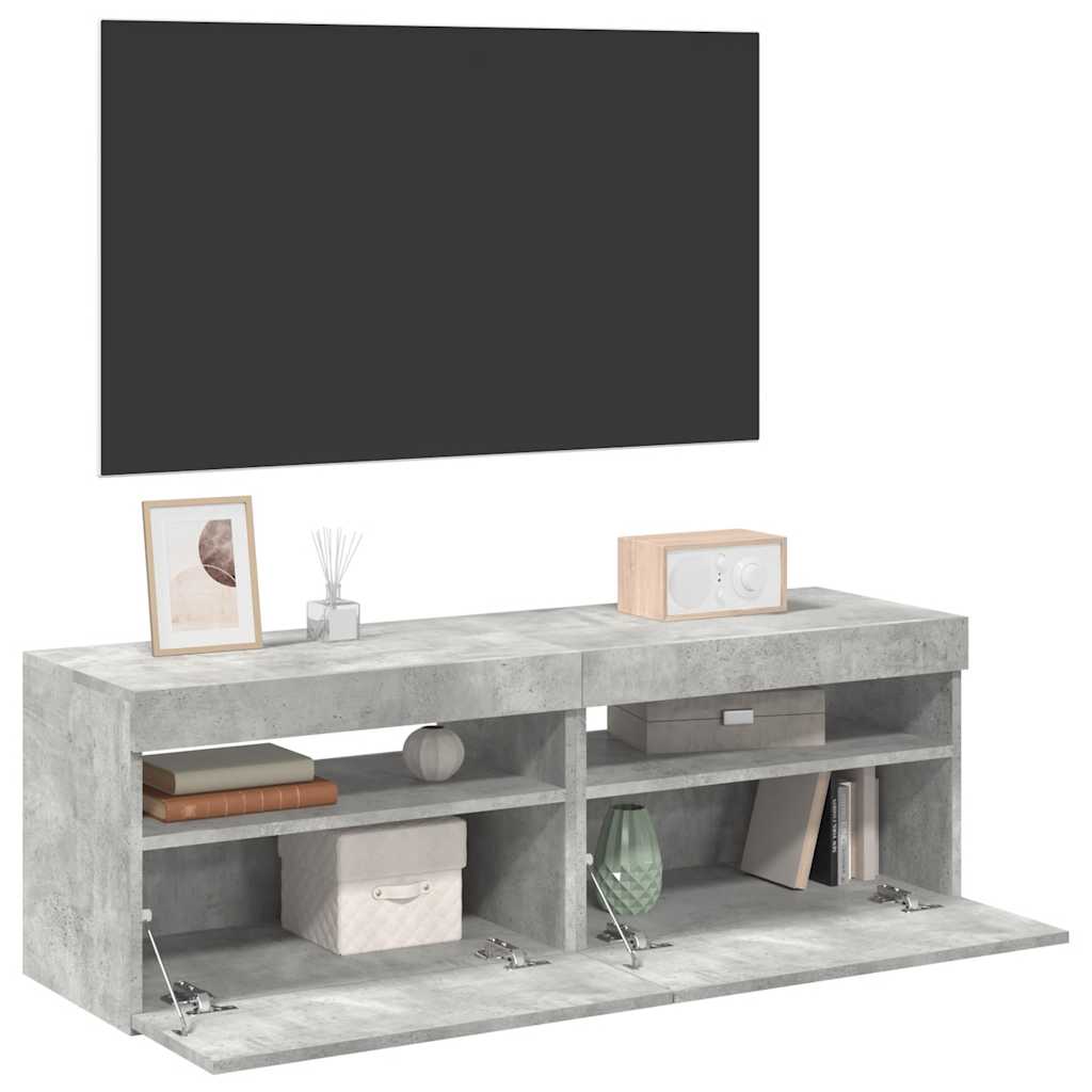 Vidaxl Grau - Tv-Schränke Led-Leuchten 2 Stk. Beton 60X35x40 Cm