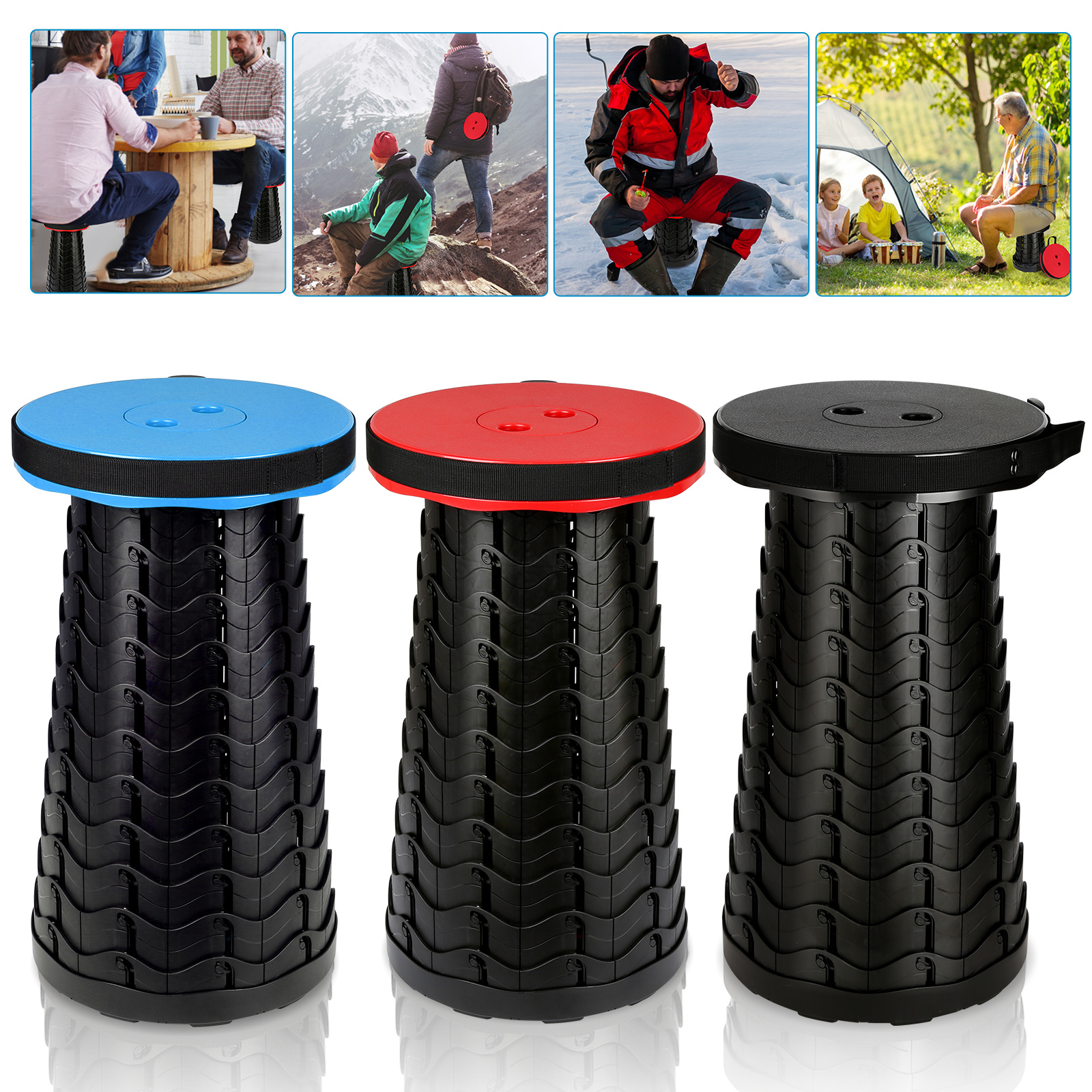 Randaco Tabouret Pliant Portable Tabouret Retractable De Génération Tabouret De Camping Pour La Pêche/bbq/intérieur/activités Plein Air Charge 150kg,noir