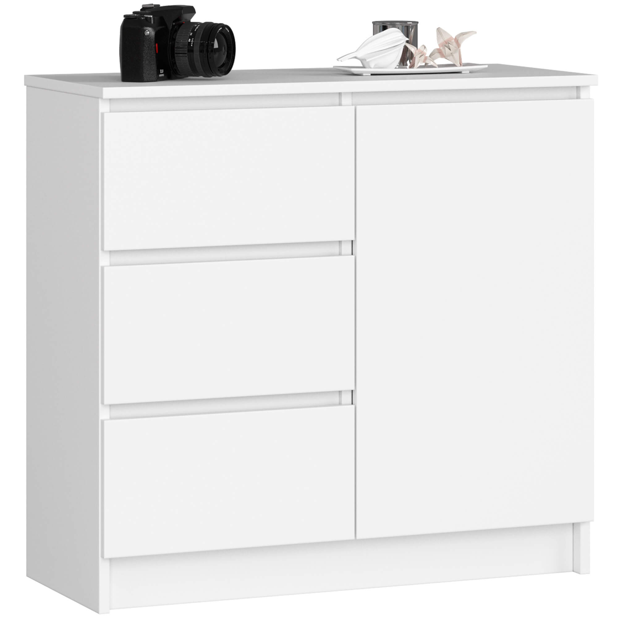 Akord - Commode Jerry Blanche 80 Cm 1 Porte 3 Tiroirs Façade Blanche 2