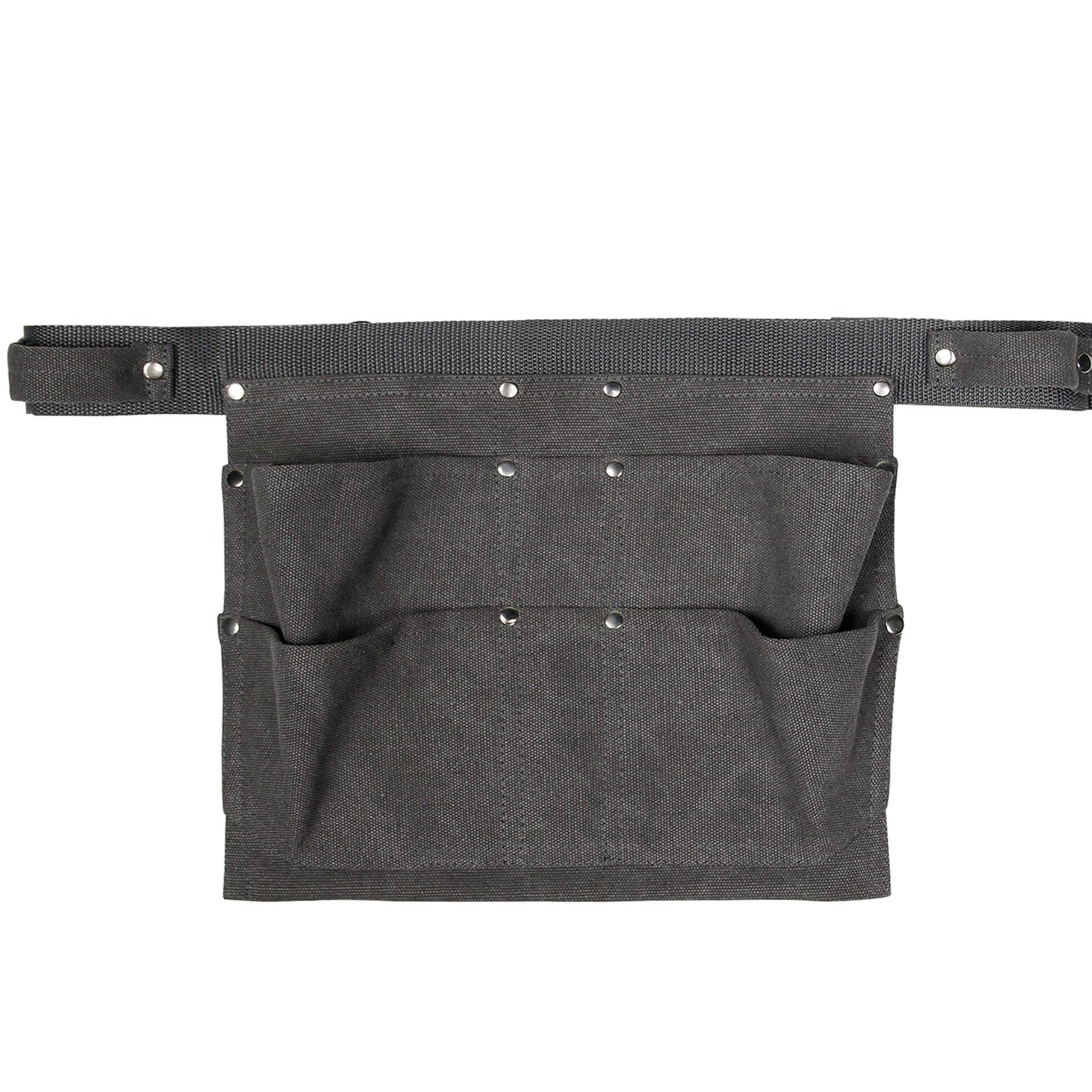 Ceinture porte-outils grise 29,5 x 22 cm, 6 poches, sangle réglable, toile résistante