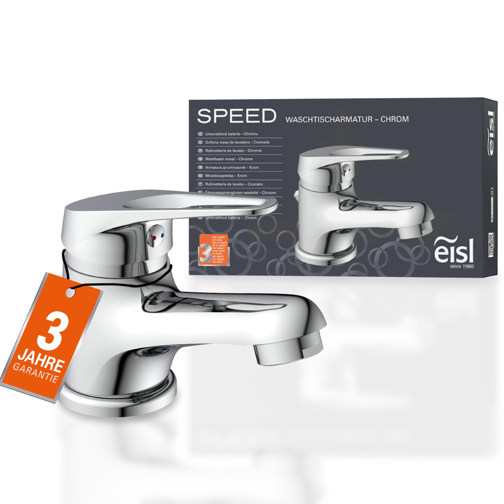 Eisl Waschtischarmatur "SPEED" auswechselbare 35mm Keramik-Kartusche, Kunststoff-Ablaufgarnitur