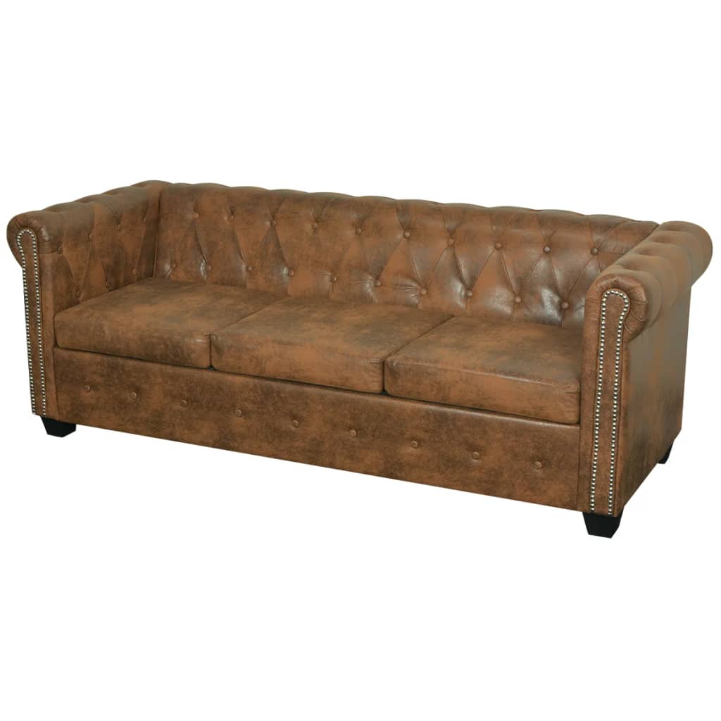 Vidaxl - Canapé Chesterfield 3 Places Cuir Artificiel Marron