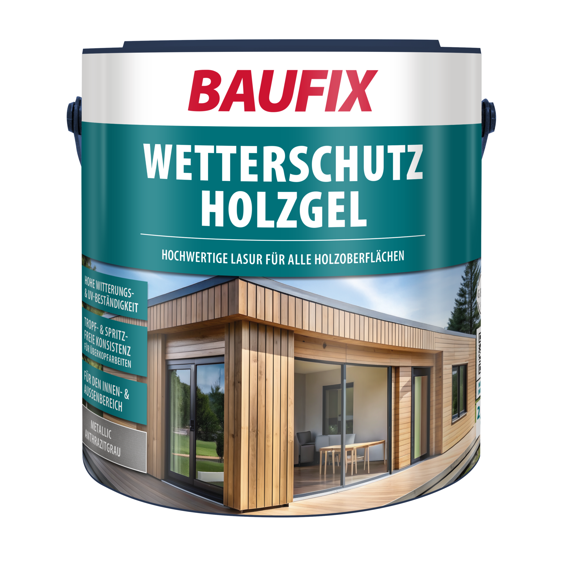 Baufix Metallic Wetterschutz-holzgel Anthrazitgrau Seidenglänzend, 2.5 Liter, Holzlasur