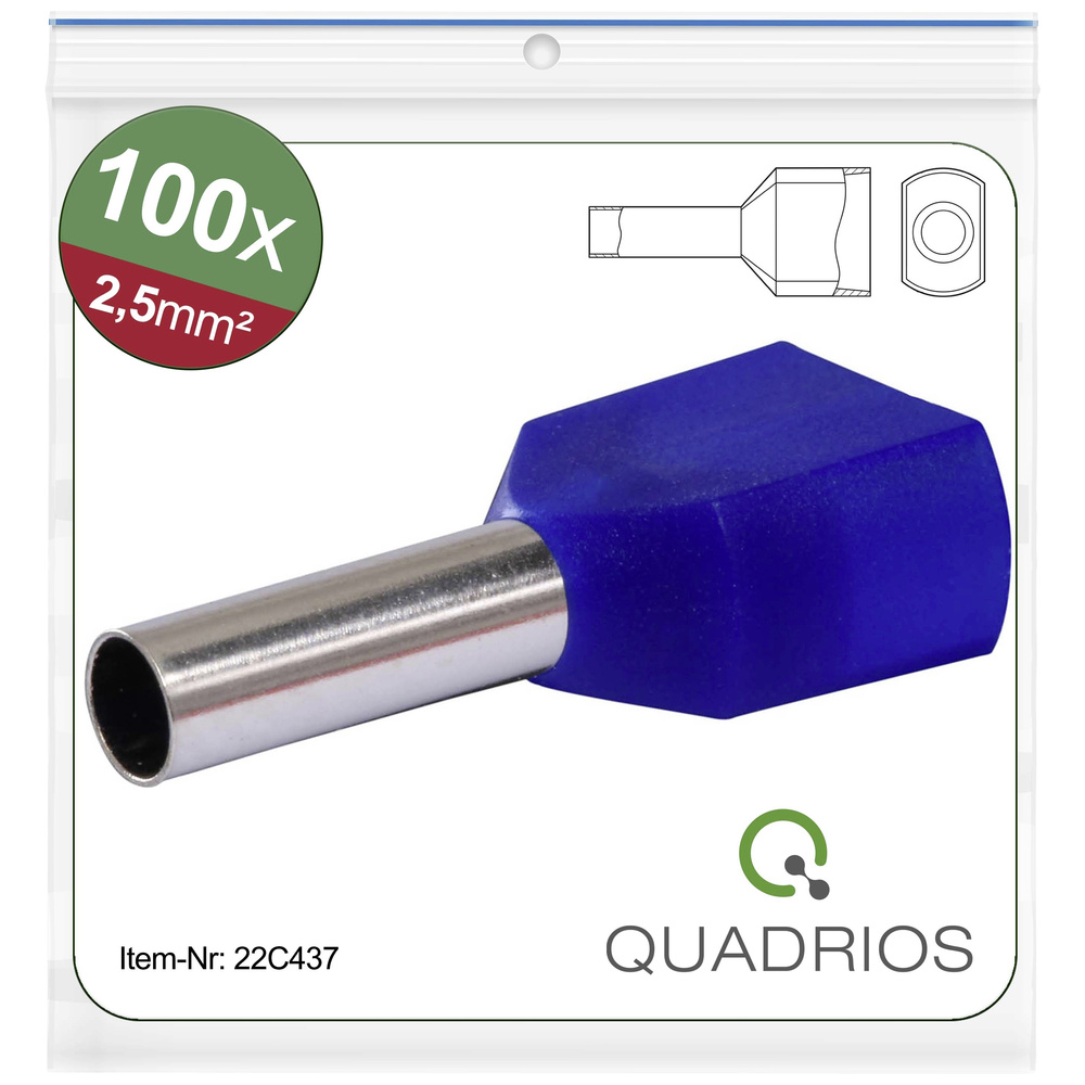 Quadrios Blau 22C437 Zwillings-Aderendhülse 2.5 Mm² Teilisoliert 1 Set