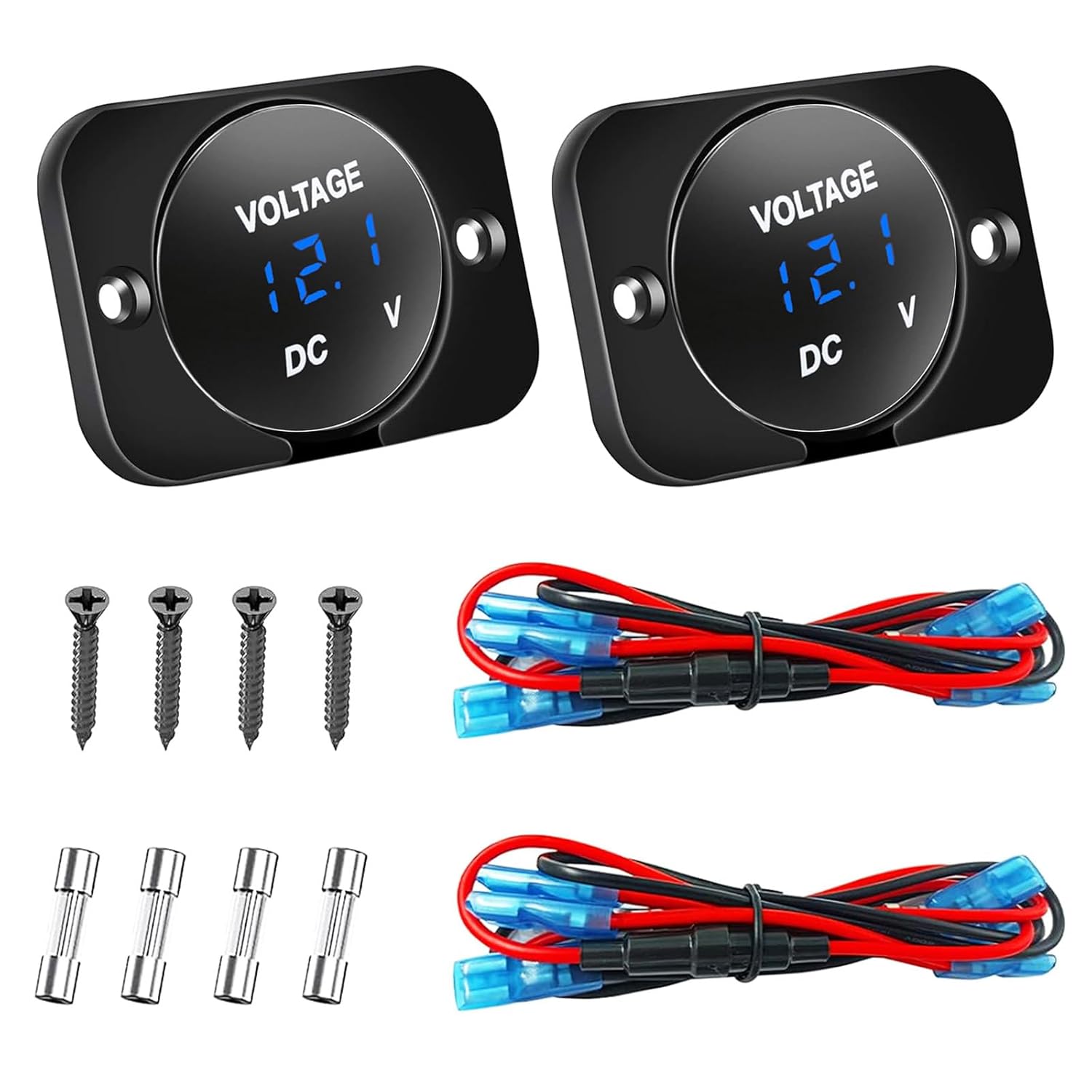 Voltmetro Digitale A Led Da 12v/24v Cc In 2 Pezzi, Indicatore Di Tensione Impermeabile Da Pannello, Voltmetro Monitor Batteria Per Auto, Barca, Veicolo Marino, Moto, Atv, Blu