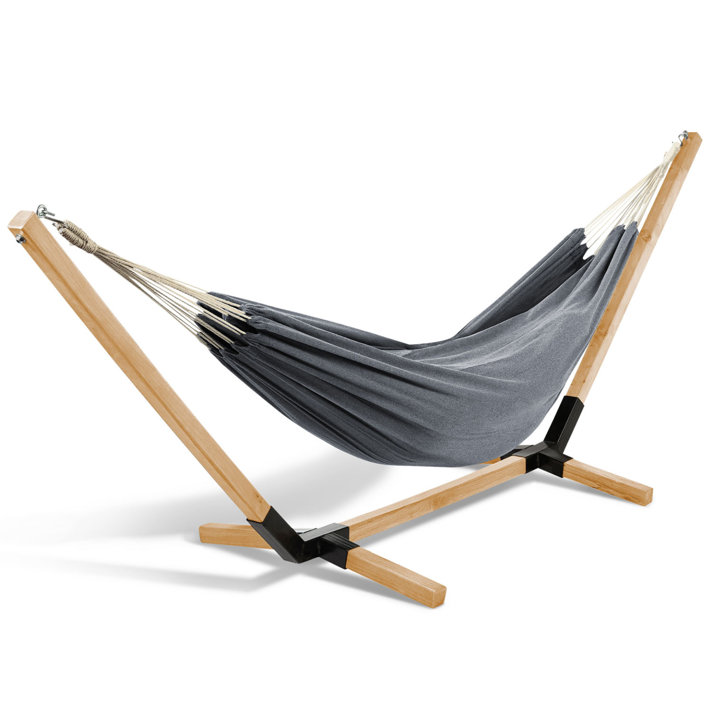 Idmarket – Hamac Sur Pied En Bois – Toile Gris Anthracite – Charge