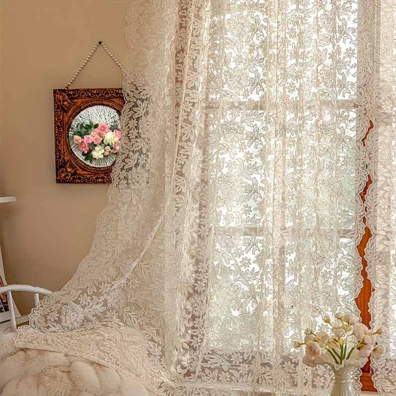 Voilage Vintage Beige – 130x200 Cm – Dentelle – Motif Fleurs