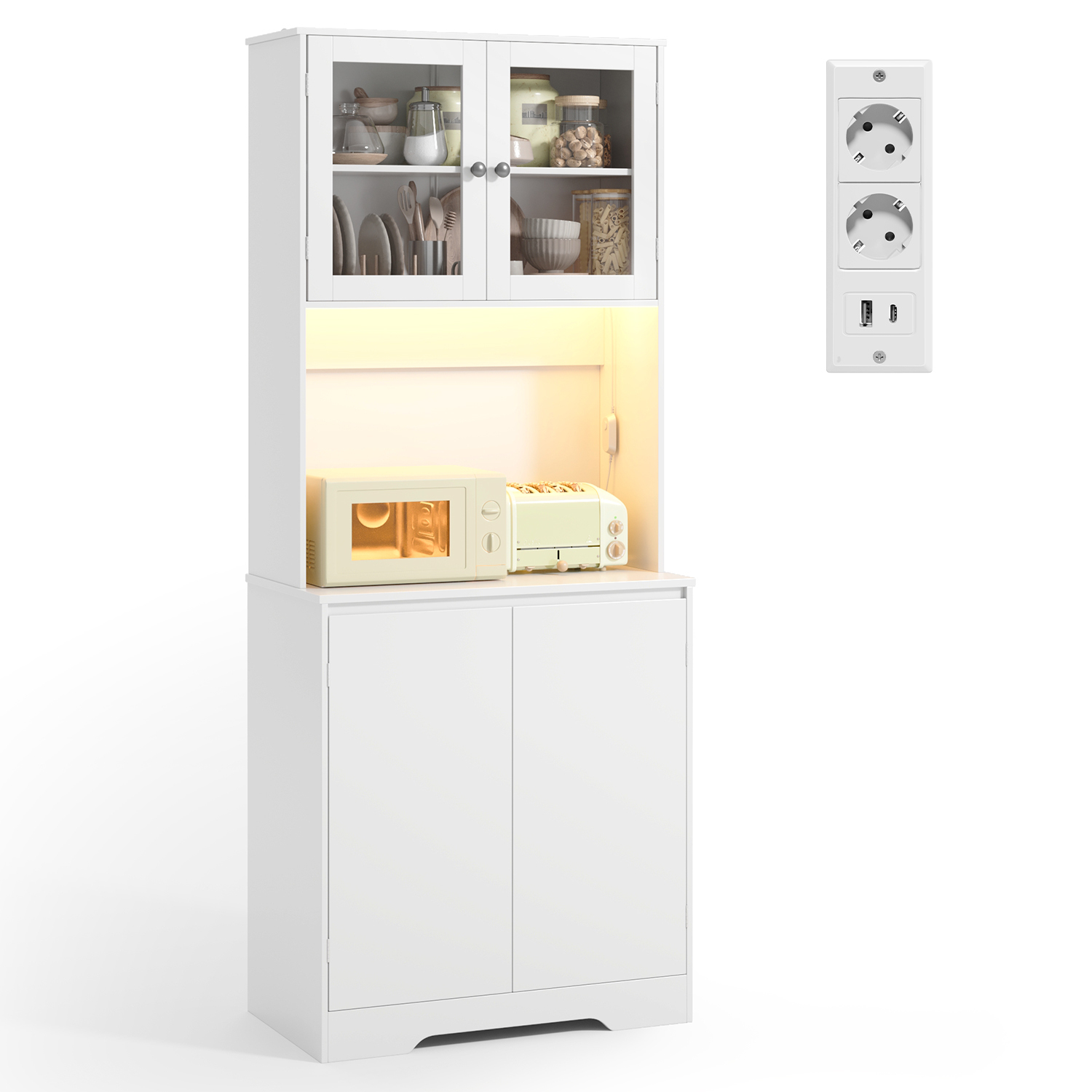 Sideboard 180 Cm Hoch Bealife Küchenschrank Mit Arbeitsplatte Farbwechselnder Led-beleuchtung Verstellbaren Einlegeböden Steckdosen 4 Türen 70 X 40