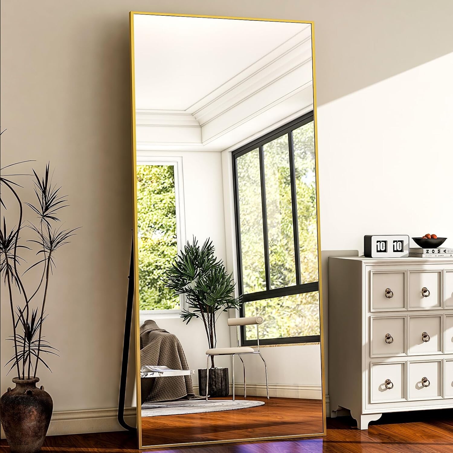 Koonmi – Miroir Sur Pied 198 X 89 Cm – Cadre Aluminium Minimaliste
