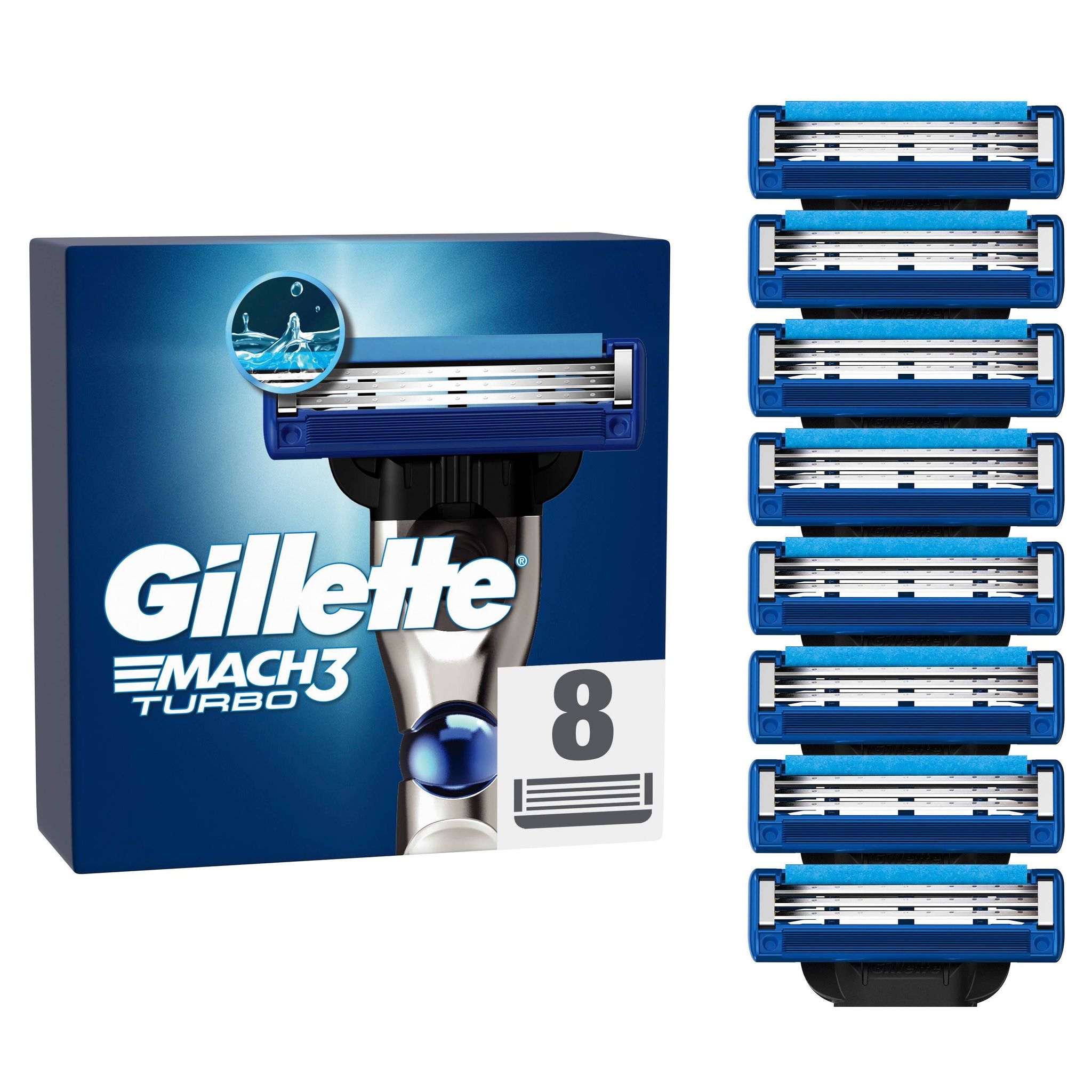 Gillette Mach 3 Turbo Klingen Herren, 8 Original Rasierklingen, Blau | Ersatzklingen Männer für Nassrasierer mit Gleitstreifen für Ein Sanftes Gleiten Und Klingenbeschichtung - Bild 3