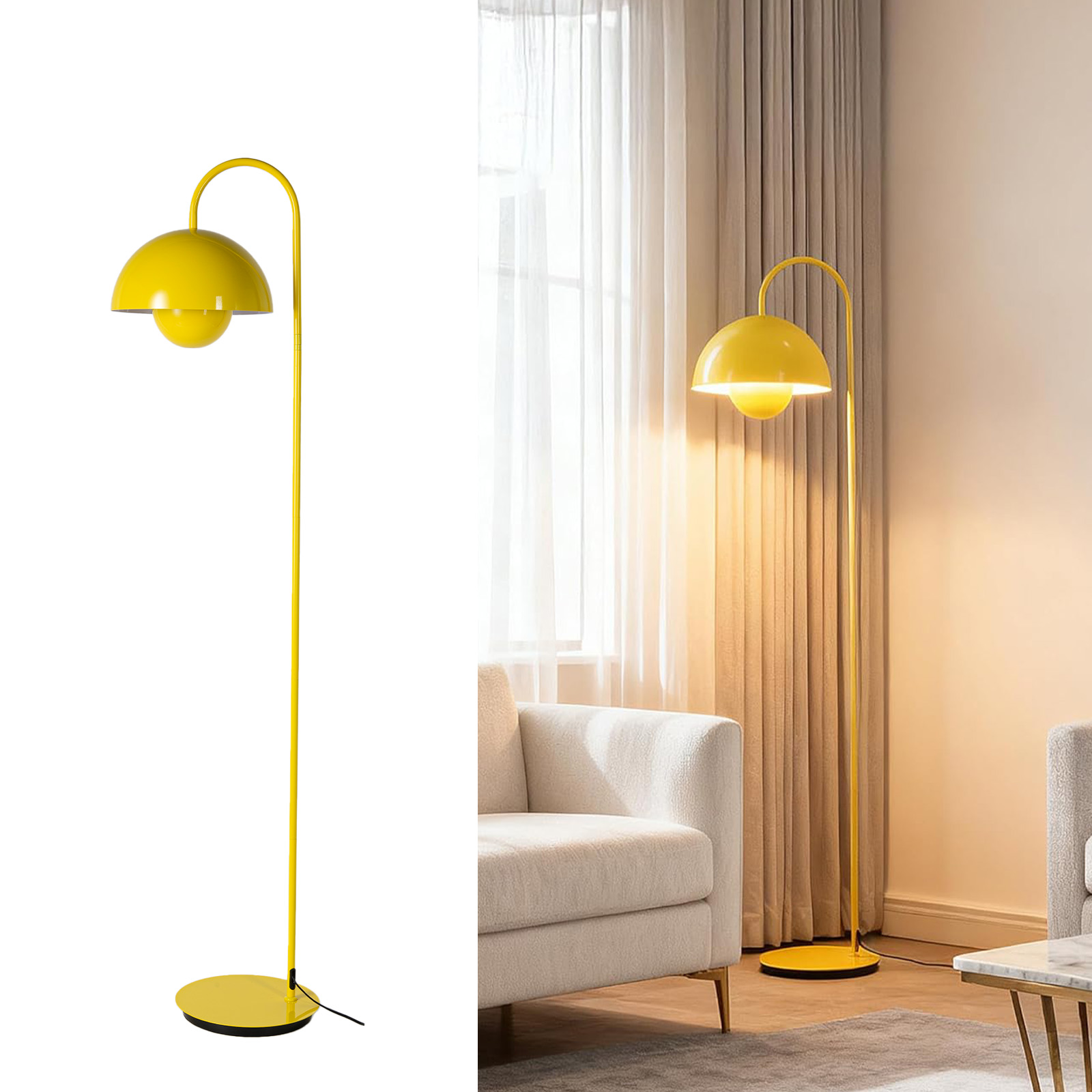 Lampe Sur Pied Champignon Nordique Moderne Métal Jaune E27 H159cm