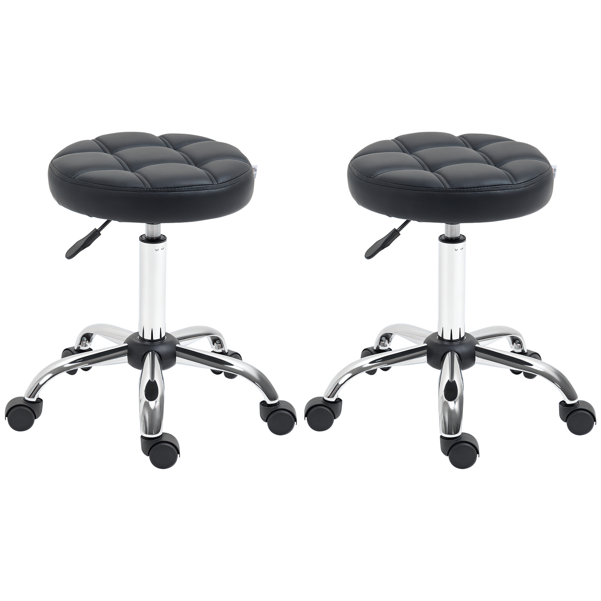 2er-set Rollhocker Höhenverstellbar, Drehhocker 48-63 Cm, Arbeitshocker 360° Drehbar, Bürohocker Für Büro, Salon, Massage, Spa, Schwarz - Homcom