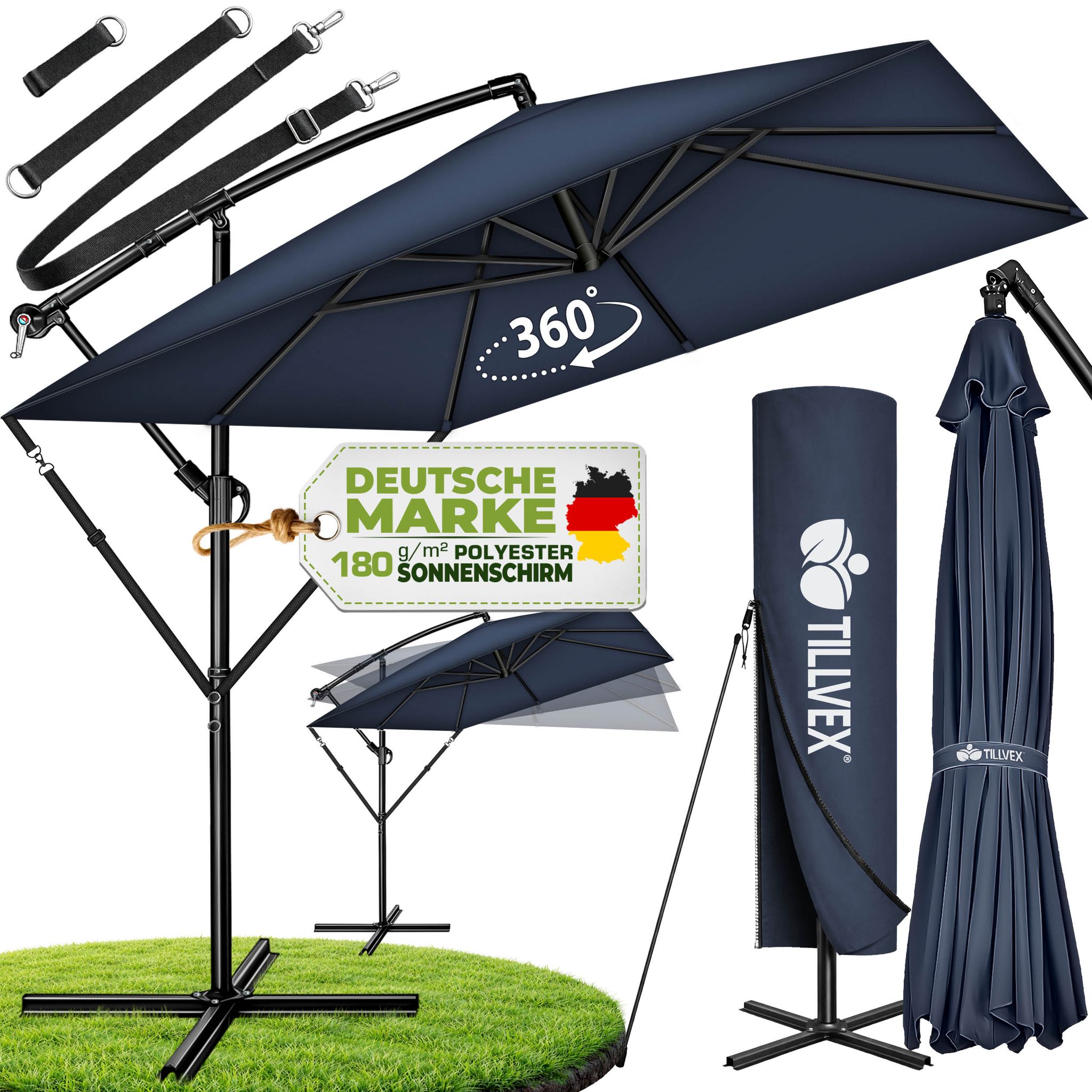 Tillvex – Parasol Déporté Rectangulaire 330 Cm En Aluminium