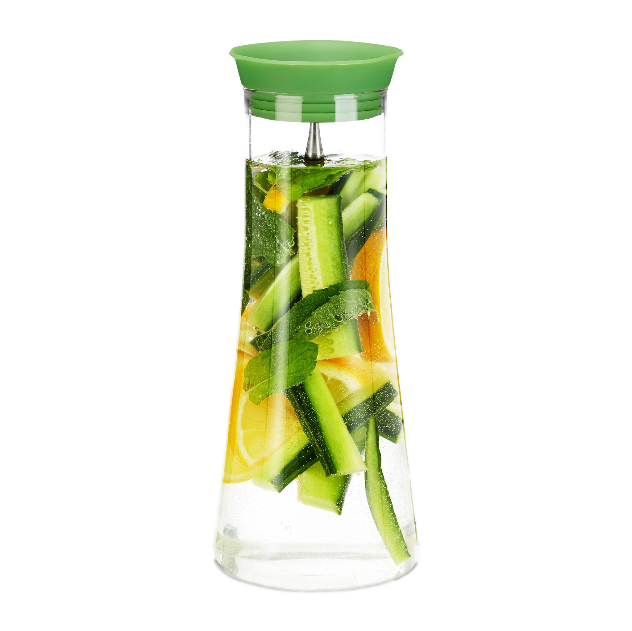 Caraffa Cilindrica In Vetro, Da 1 Litro, Tappo Salvagoccia In Acciaio Inox, Cristallo Raffinato, Trasparente - Relaxdays
