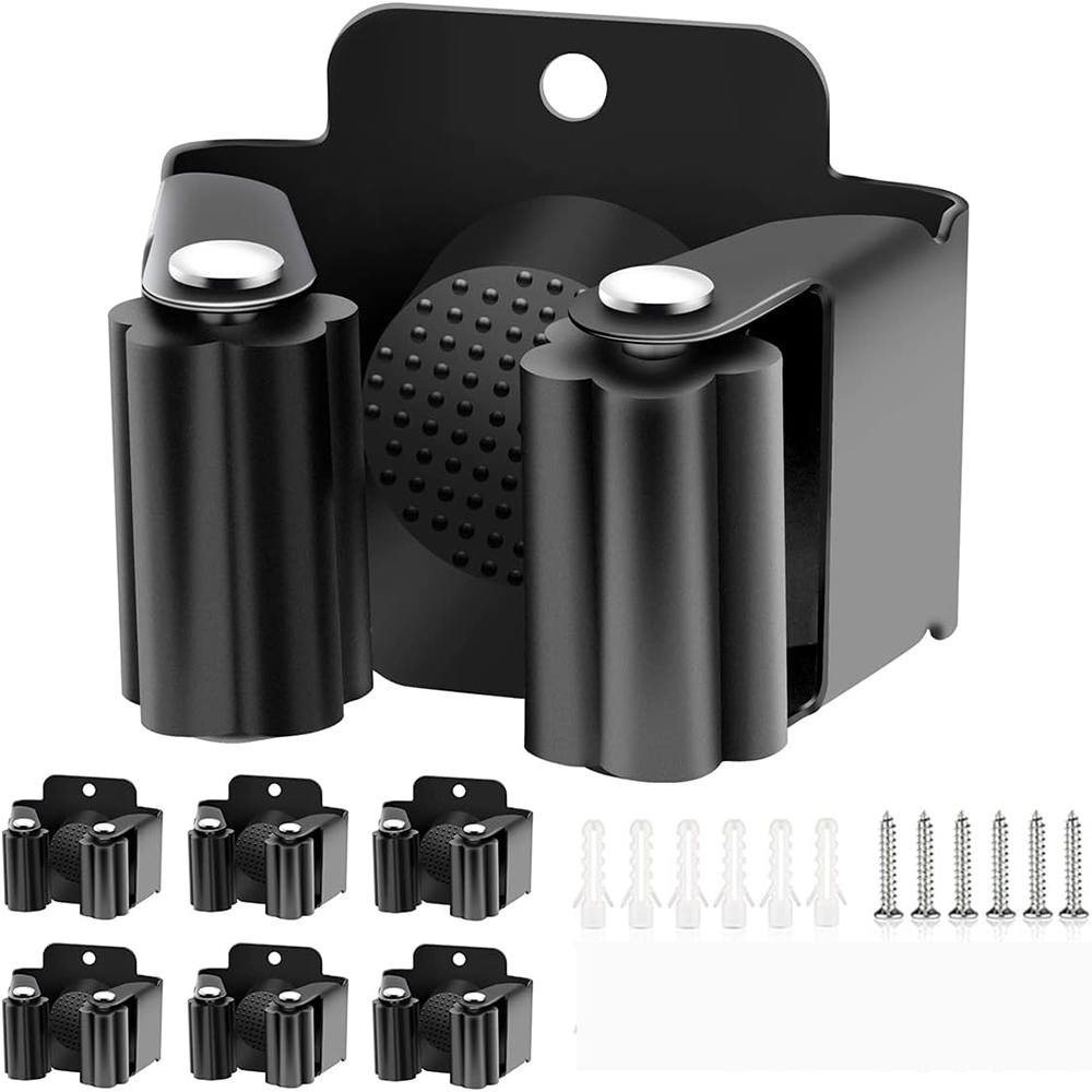 Support mural pour balai et serpillière en ABS, clips silicone antidérapants, lot de 6