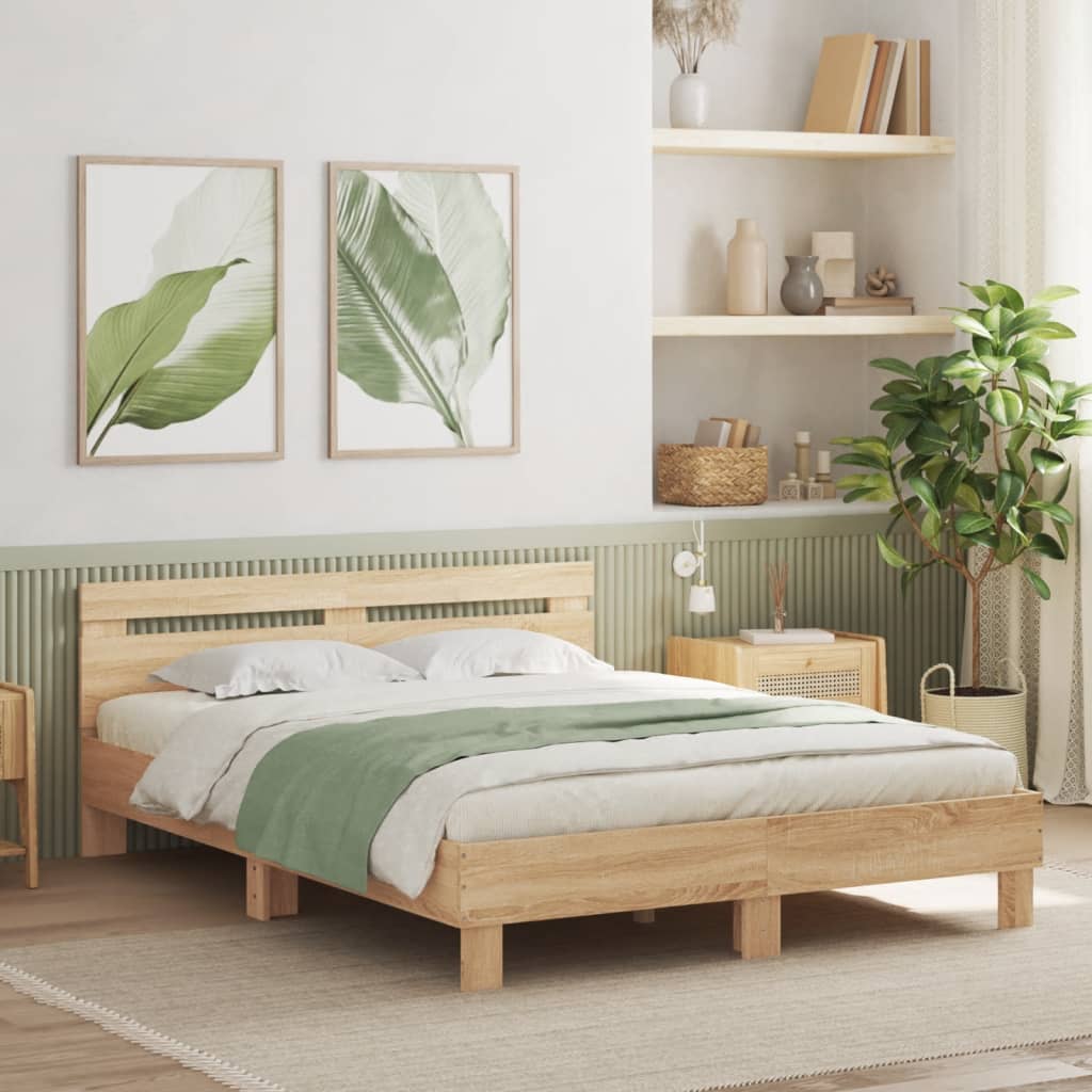 Cadre De Lit Avec Tête De Lit Et Led Chêne Sonoma 140x200 Cm
