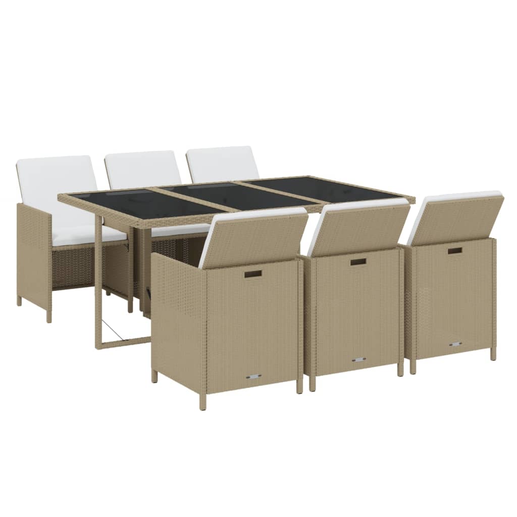 7 Piece Garden Dining Set With Cushions Poly Rattan Beige Vidaxl