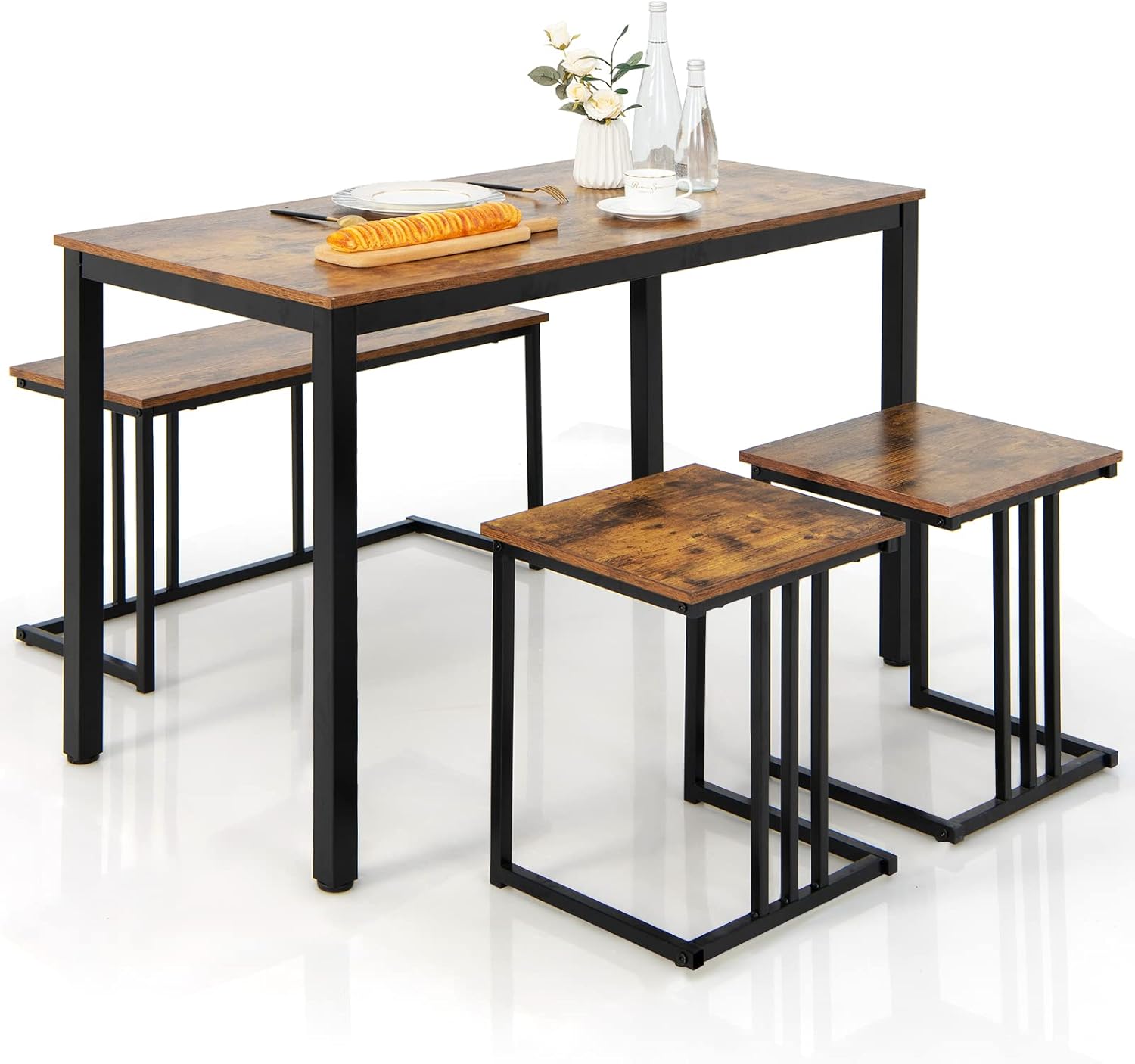 Costway – Ensemble Table Et Chaises 4 Pièces – Table Industrielle