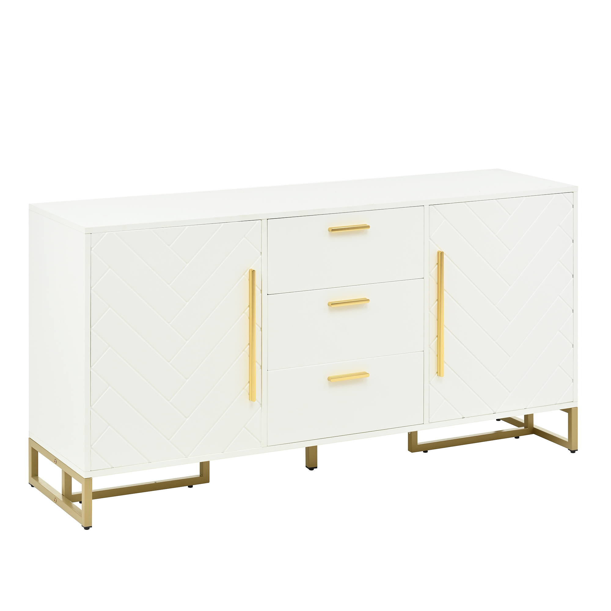 Stilvora Sideboard Mit 2 Türen, 3 Schubladen Und Verstellbaren Einlegeböden, Aus Mdf, Weiß, Für Küche Esszimmer Wohnzimmer