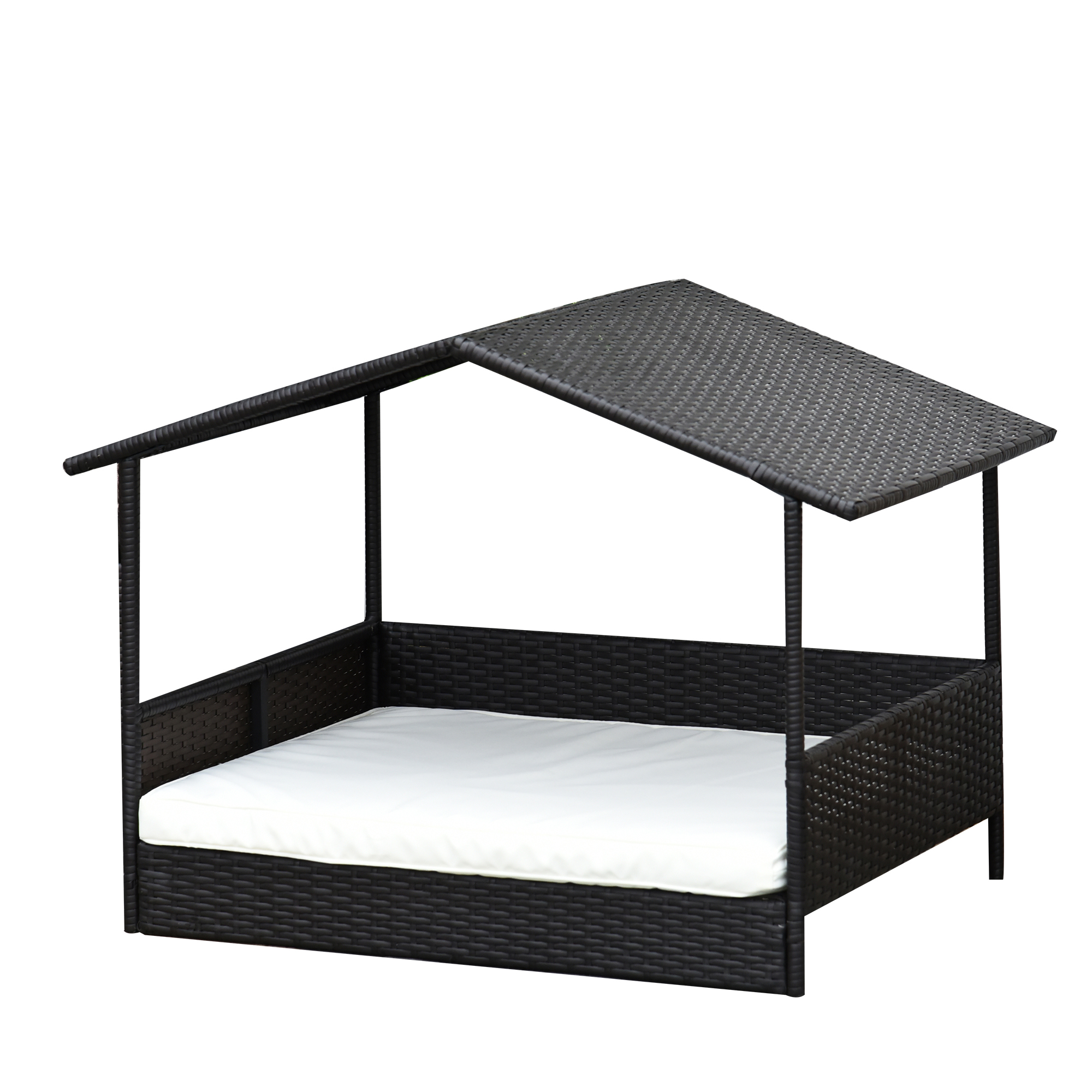 Rattan Hundeliege Outdoor Mit Dach, Erhöhtes Hundebett Für Kleine Und Mittelgroße Hunde, Kühlendes Haustierliege Mit Metallrahmen, Haustierbett Für Draußen, 69 X 98 X 70 Cm, Kaffee-braun - Pawhut