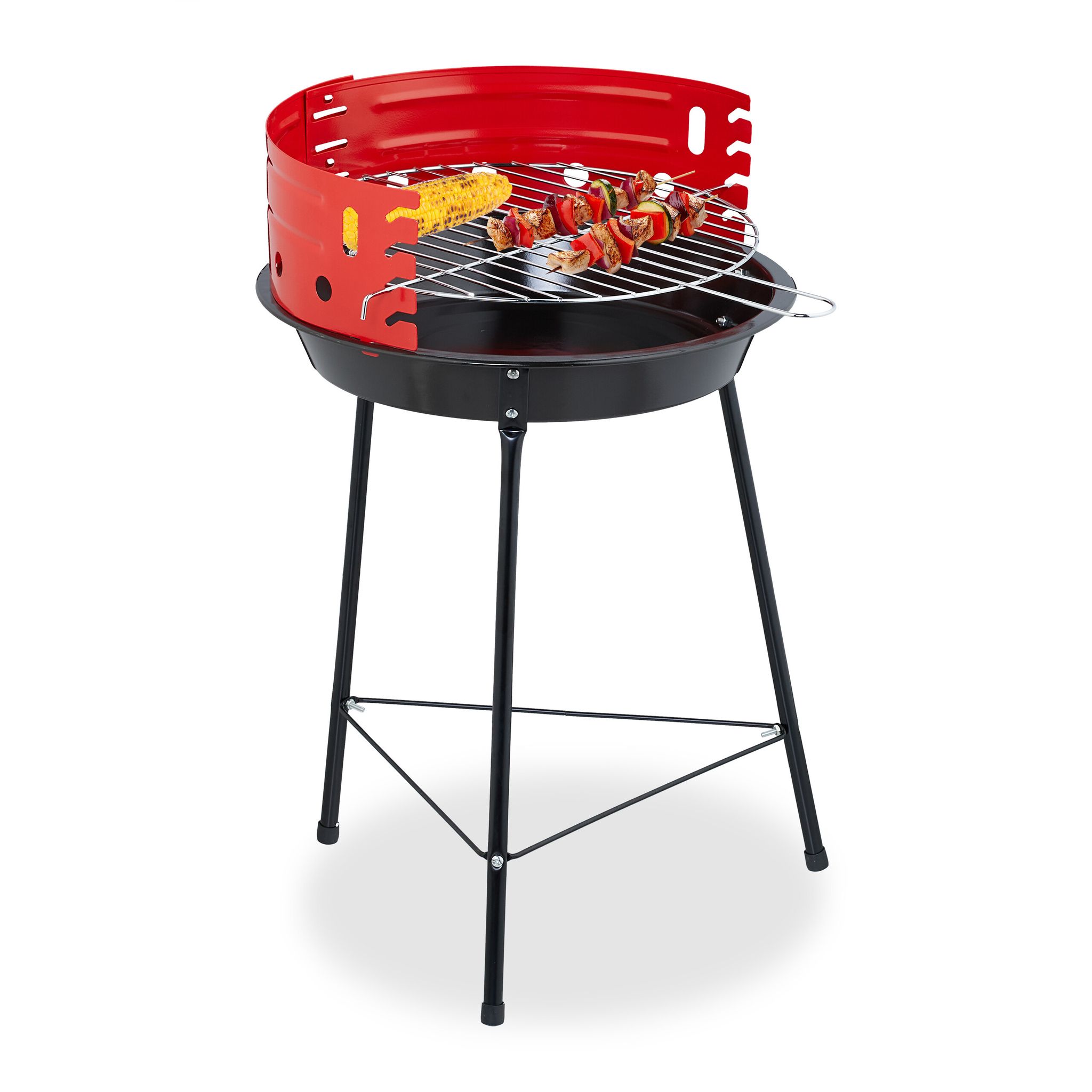 Relaxdays Barbacoa de Carbón, con Ruedas, 37 cm Ø, Parrilla Pícnic, Jardín