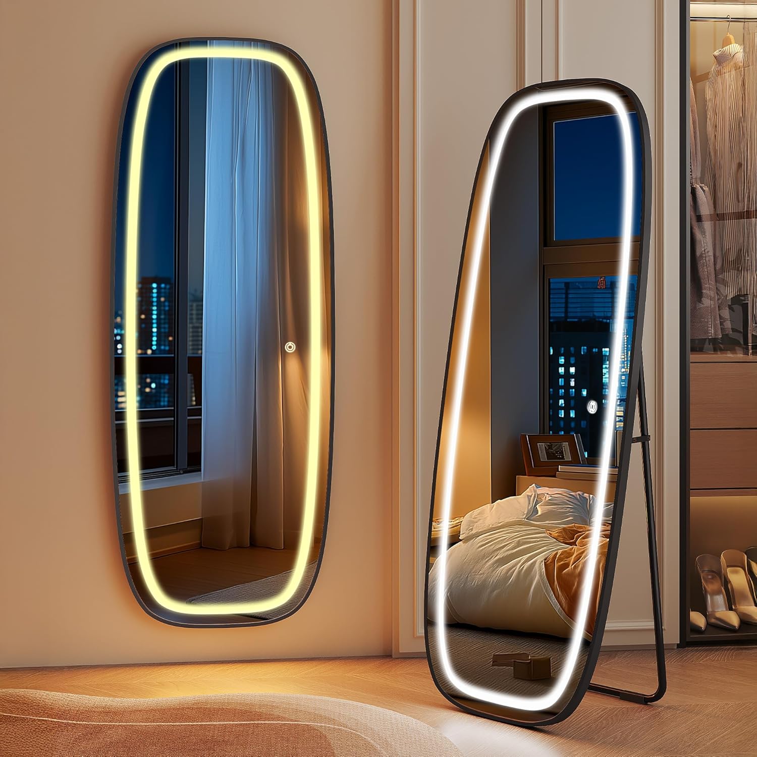 Miroir Sur Pied Led Noir – Miroir Mural Haute Définition 160 X 50 Cm