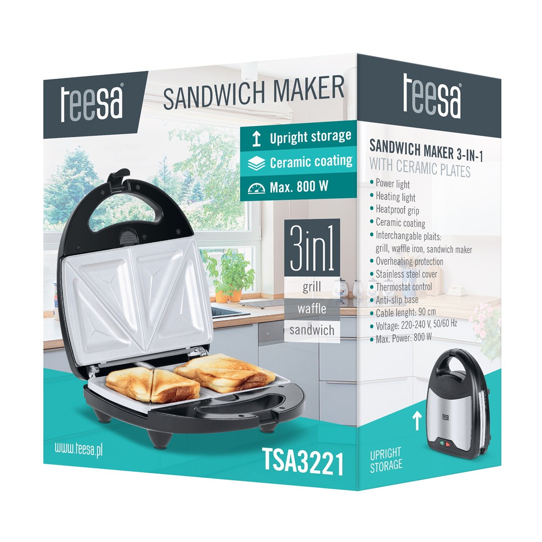 Beeztees Schwarz Teesa 800W Sandwichmaker, Grill, Waffeln, Toast