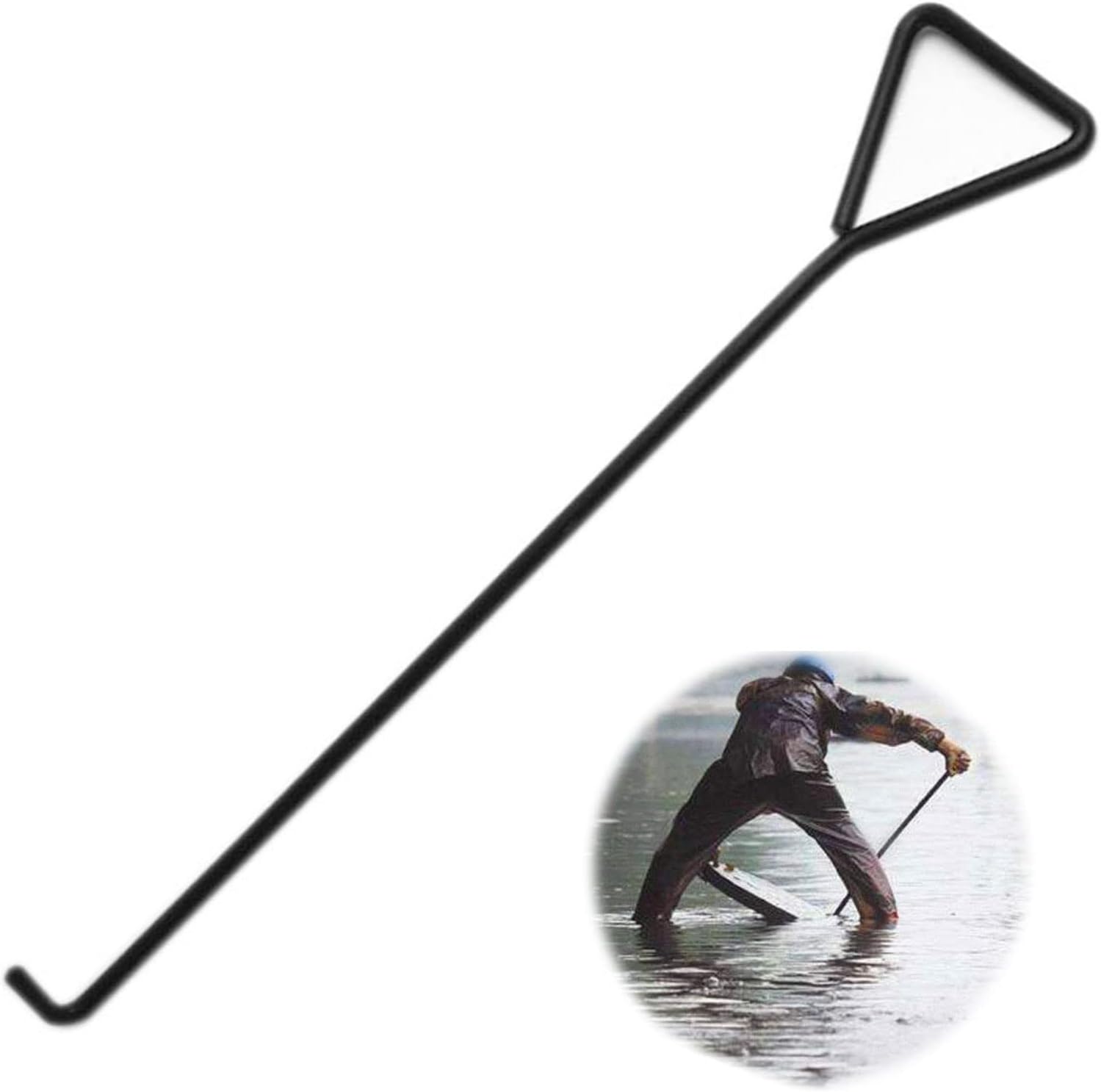 Crochet de levage pour plaque d'égout en acier, 40 cm, pointe recourbée, noir