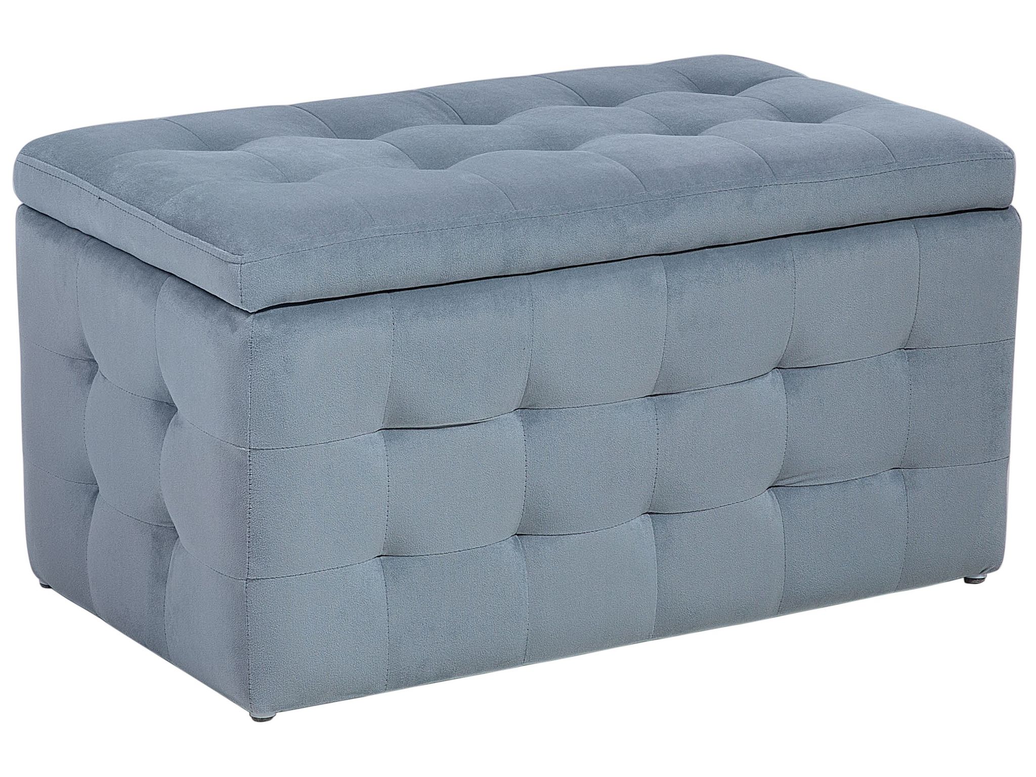 Pouf 72 X 42 Cm En Velours Avec Rangement Chesterfield Gris Capitonné
