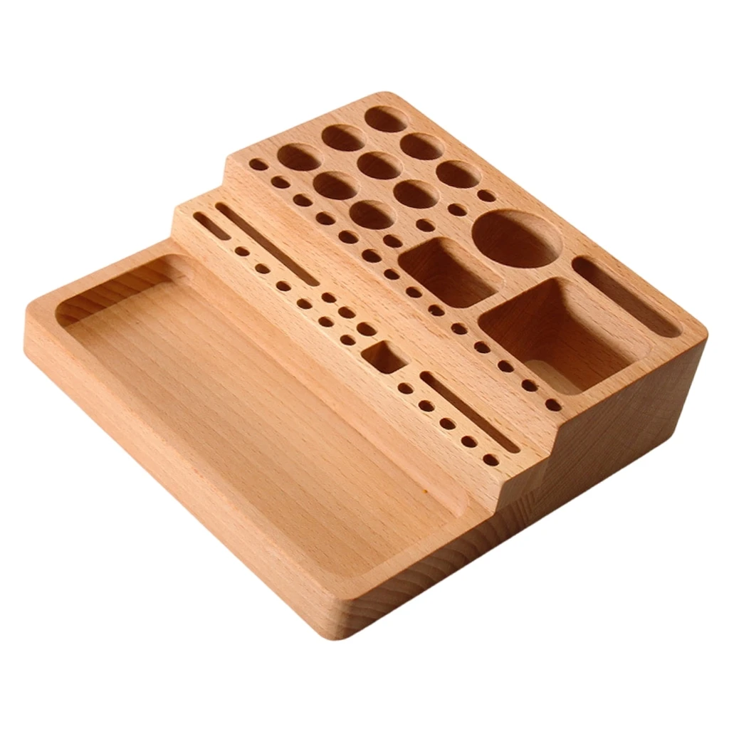 Organiseur d'outils en bois de hêtre pour le travail du cuir, compartiments renforcés, beige
